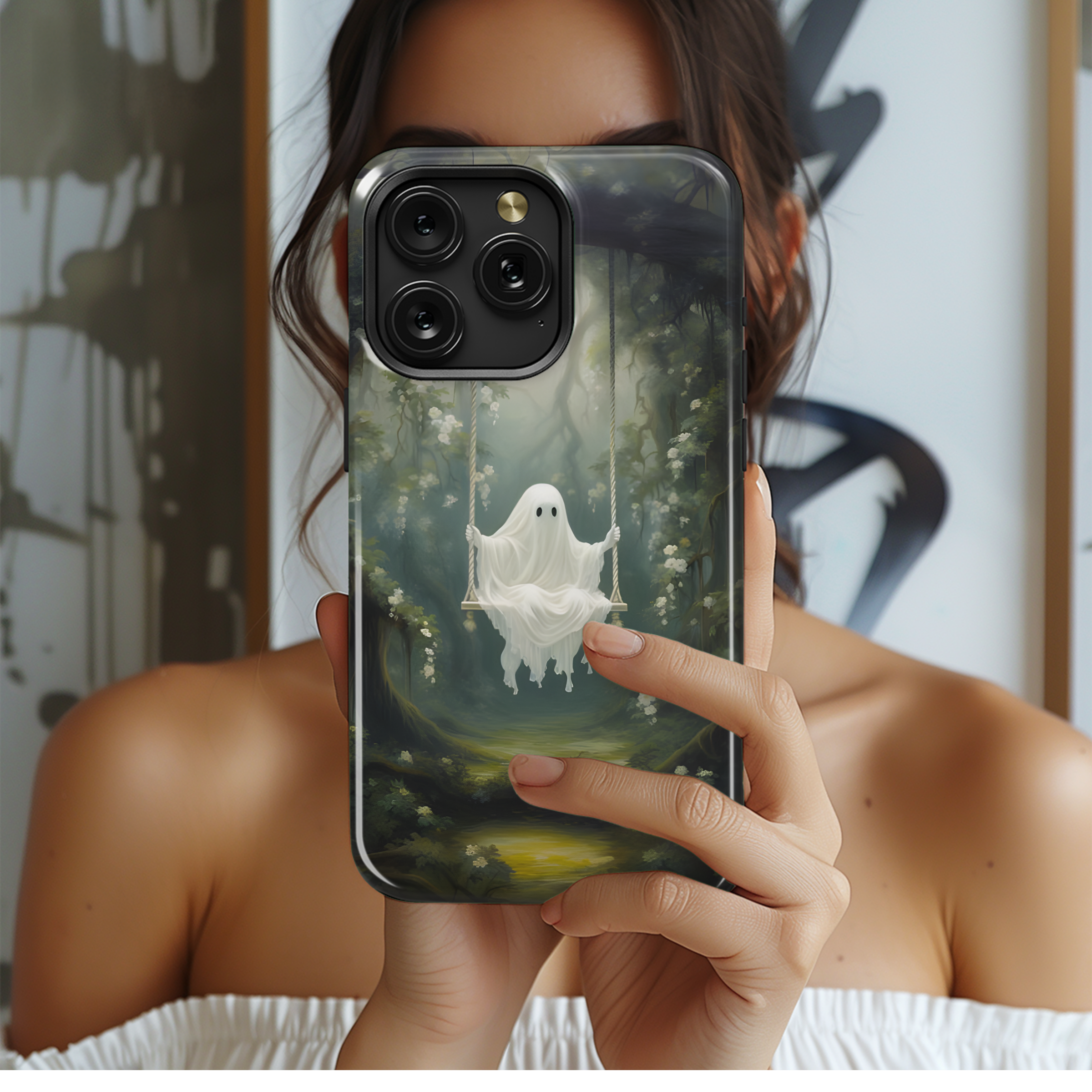 Cute Ghost on a Swing Phone Case iPhone Samsung Cover Pixel 2044