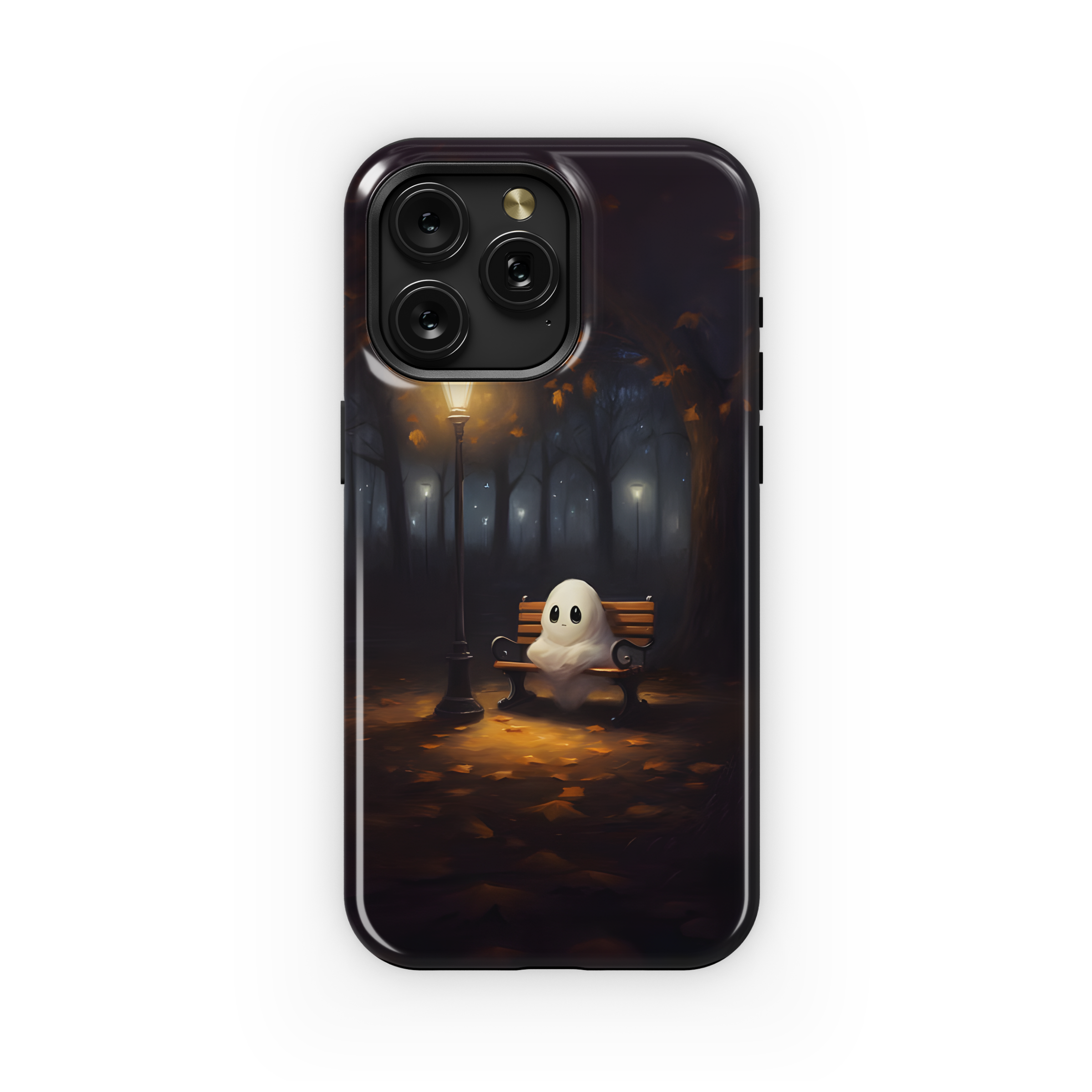 Cute Ghost on Park Bench Phone Case iPhone Samsung Cover Pixel 2040