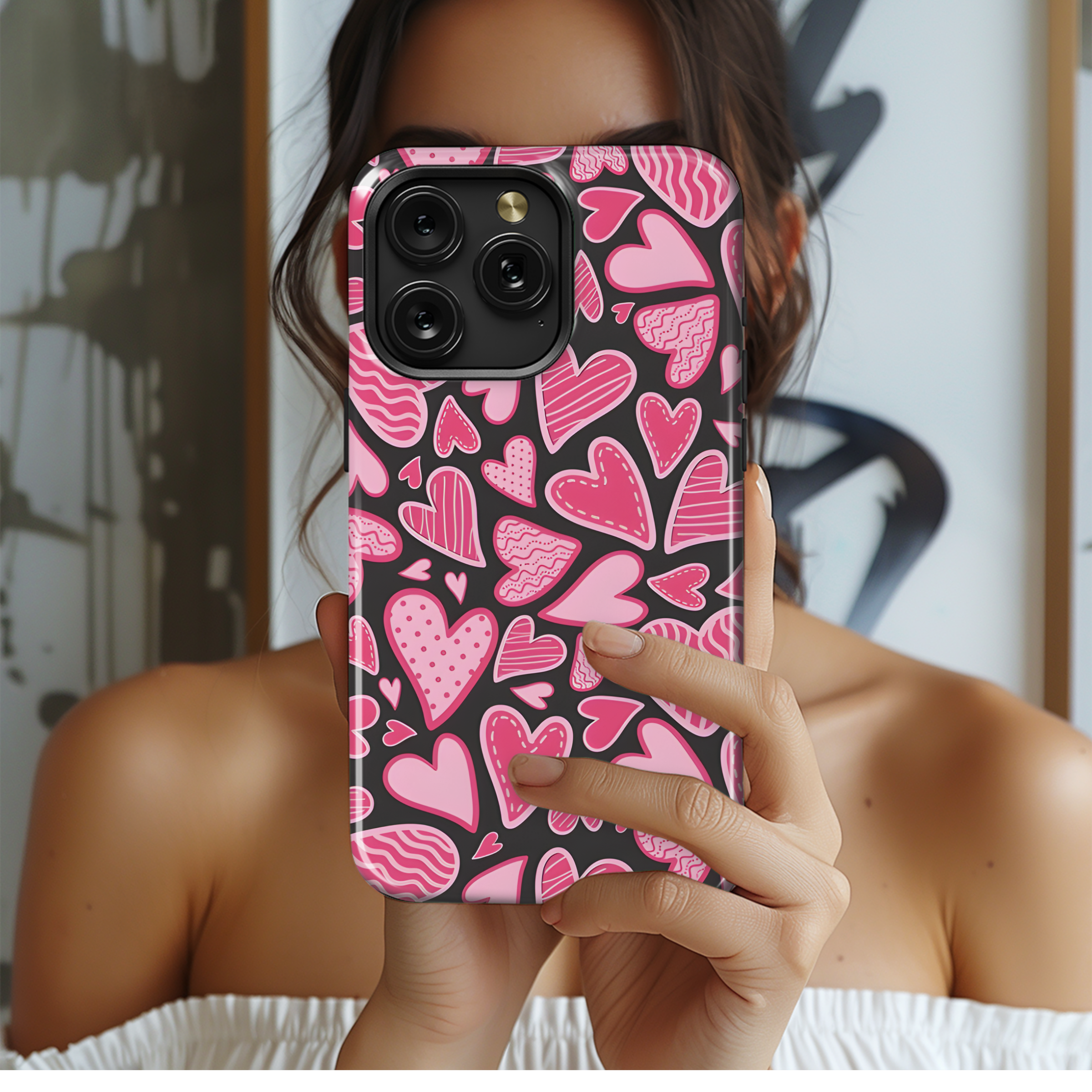 Cute Hearts Pattern Phone Case iPhone Samsung Cover Pixel 2144