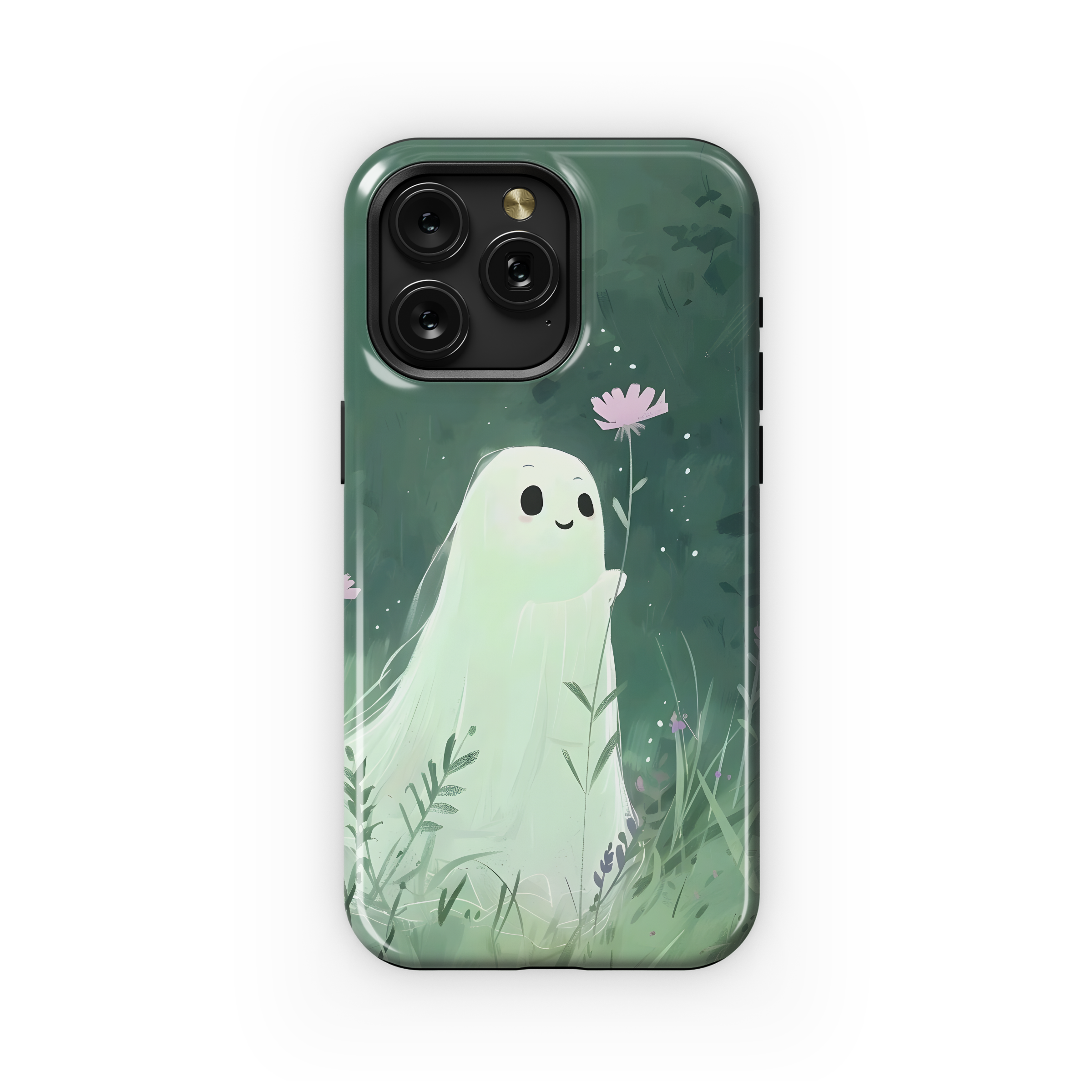 Cute Little Spooky Ghost with Flower Phone Case iPhone Samsung Cover Pixel 1968