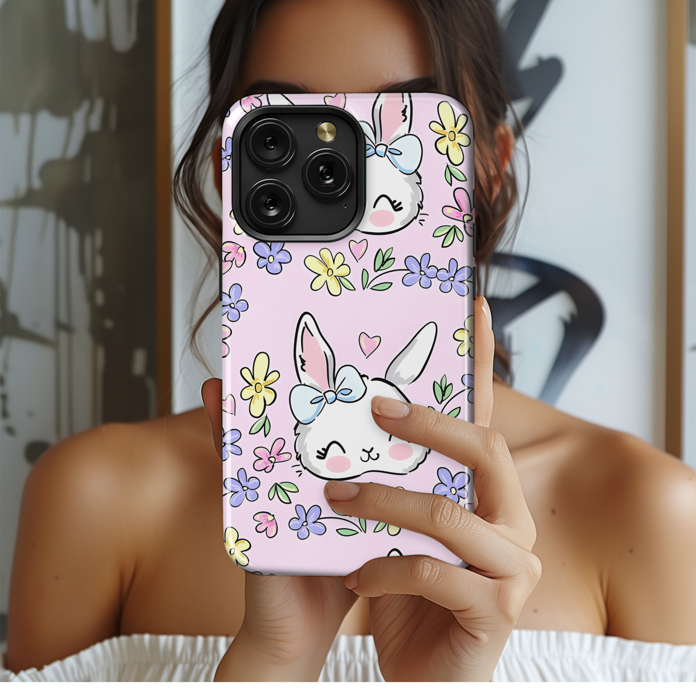 Cute Rabbit Flower Phone Case iPhone Samsung Cover Pixel 2796