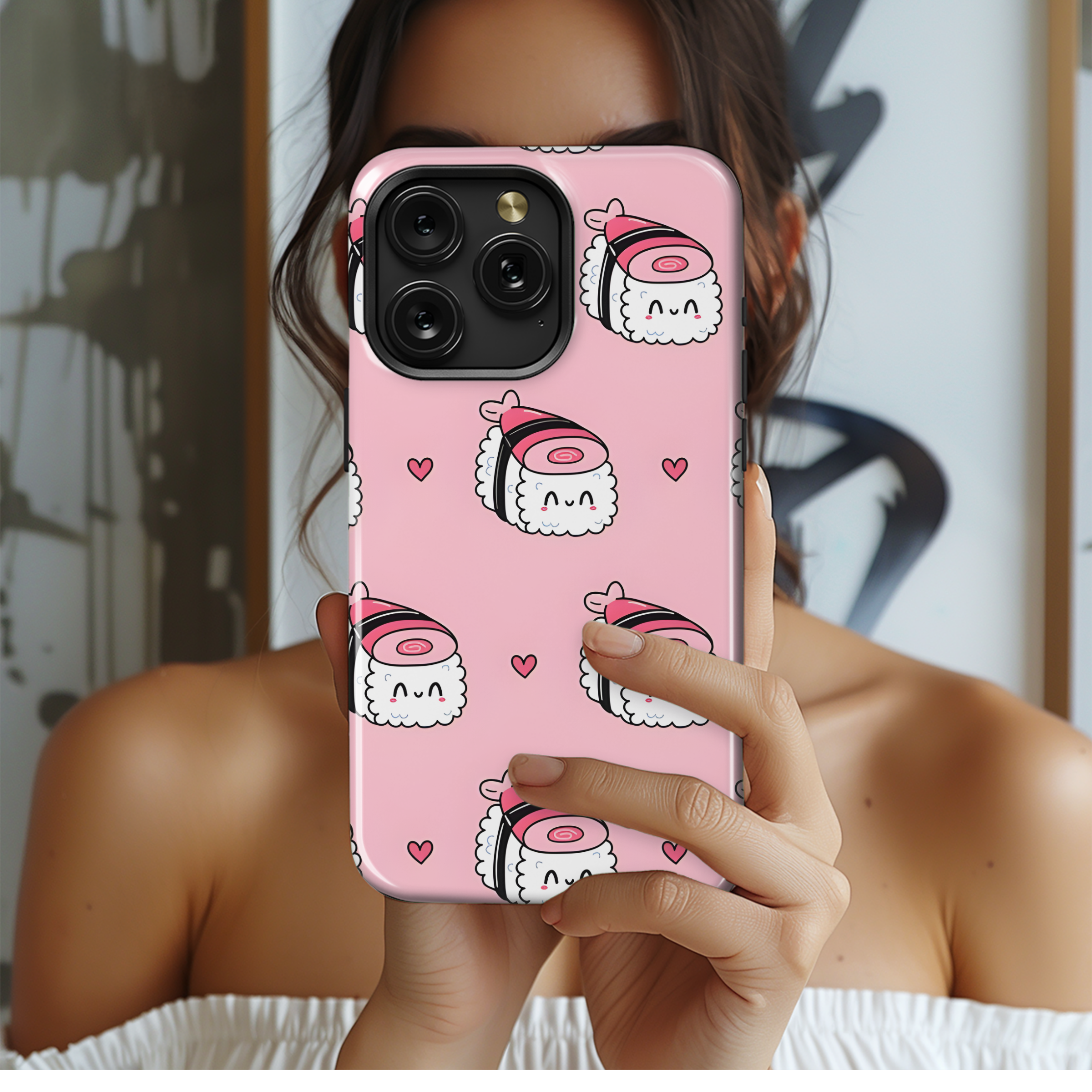 Cute Sushi Character Seamless Phone Case iPhone Samsung Cover Pixel 2218