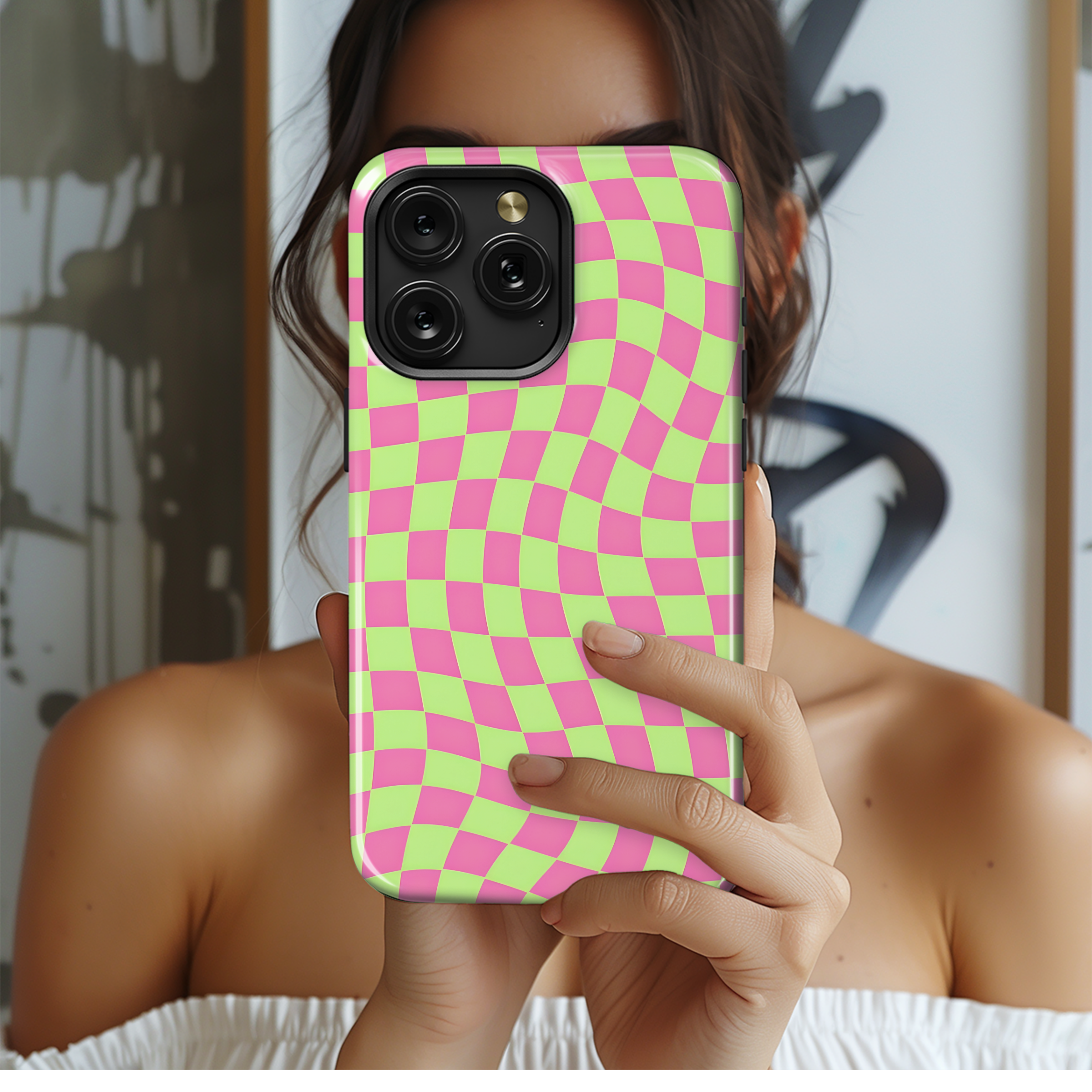 Cute Y2k Checkered Wavy Phone Case iPhone Samsung Cover Pixel 2056