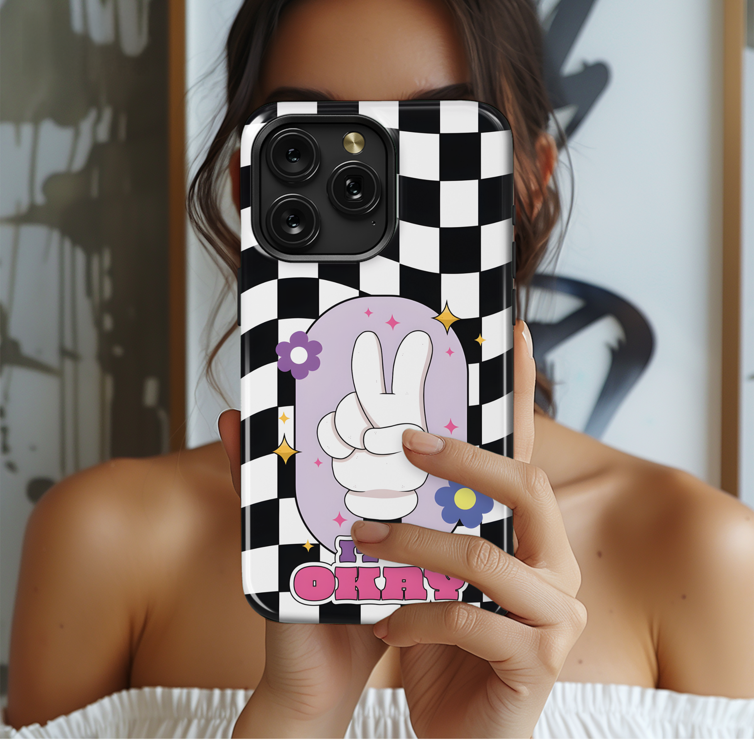 Cute Y2k Checkered Wavy Phone Case iPhone Samsung Cover Pixel 2057