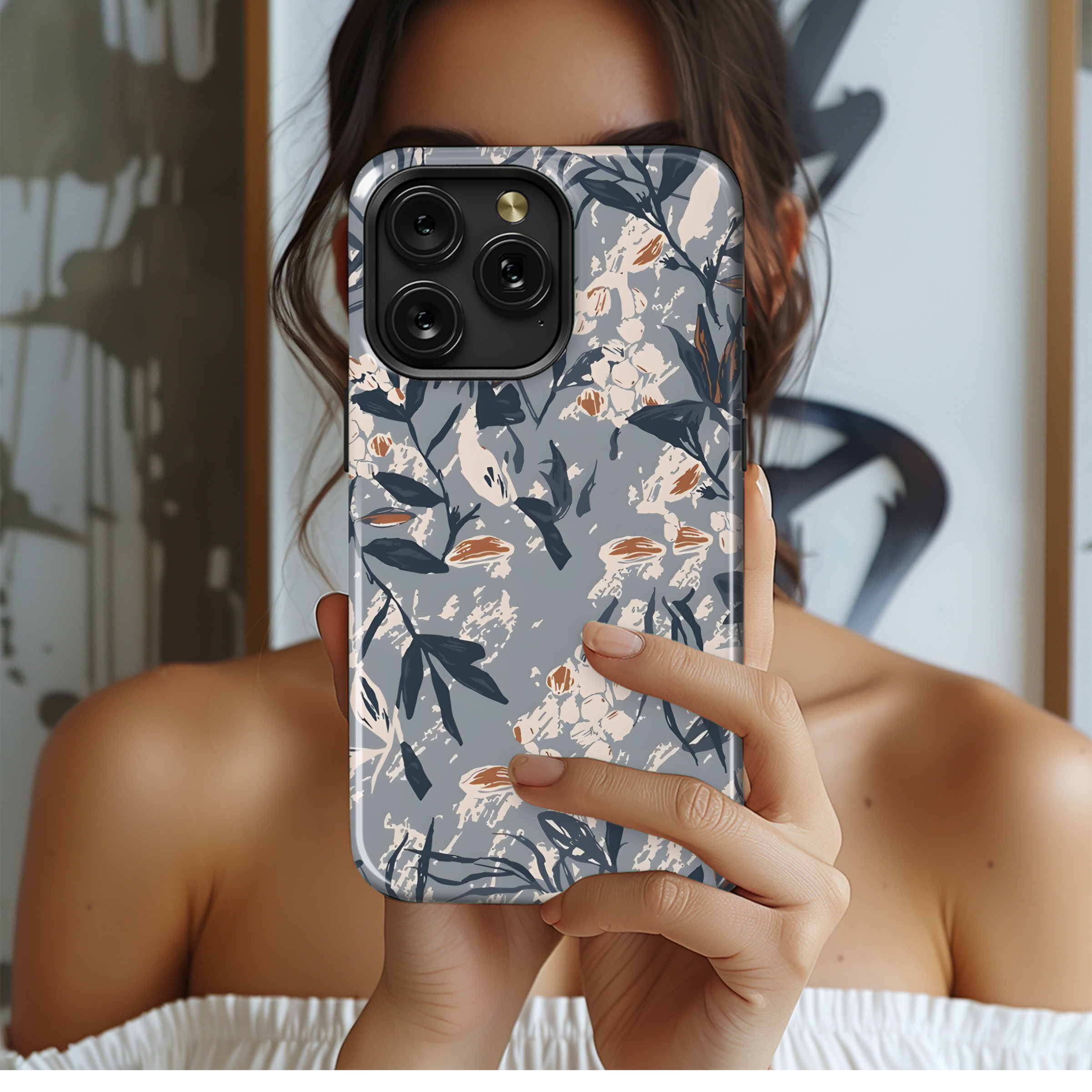 Dark Blue Floral Phone Case iPhone Samsung Cover Pixel 2844