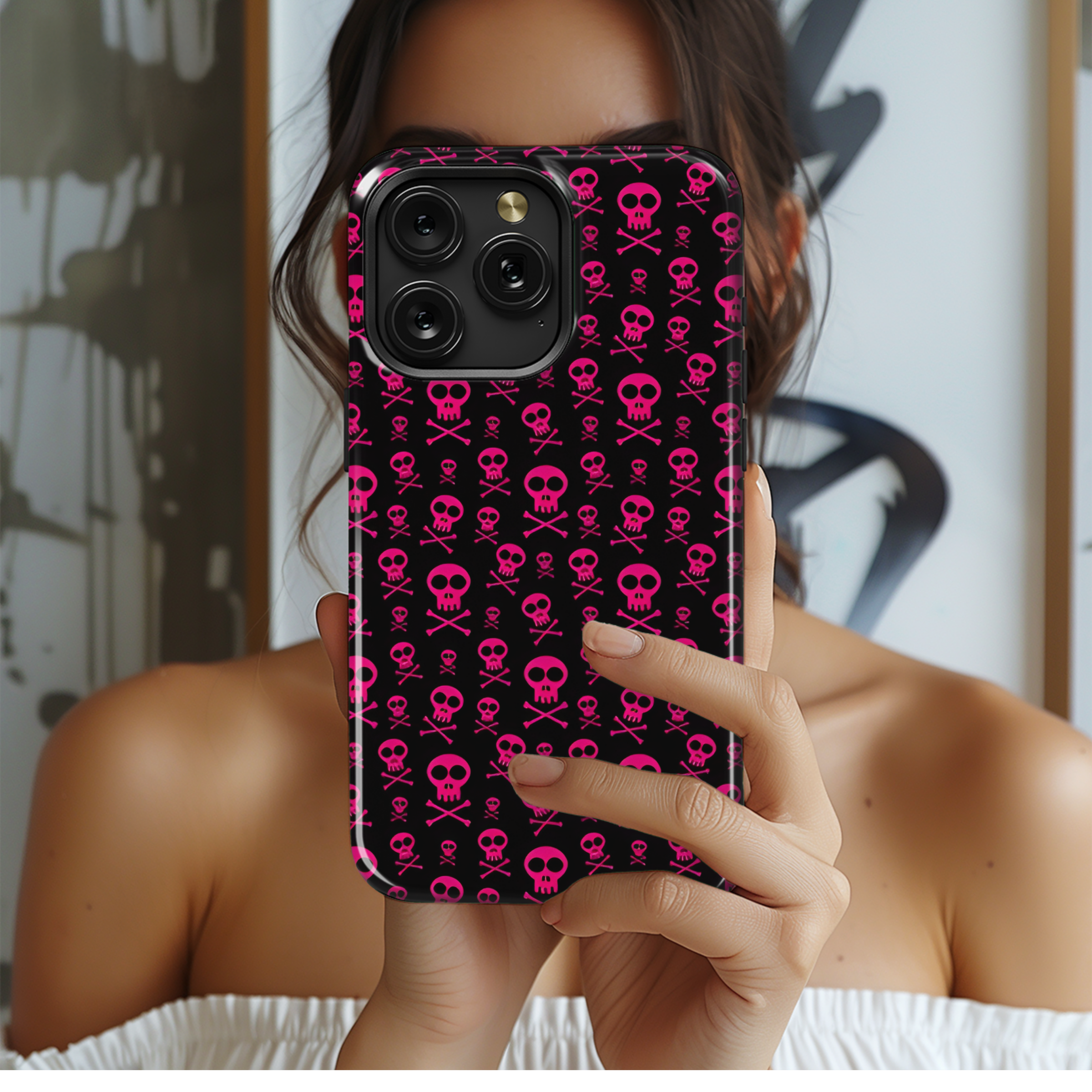 Emo Pink Skull Phone Case iPhone Samsung Cover Pixel 2553