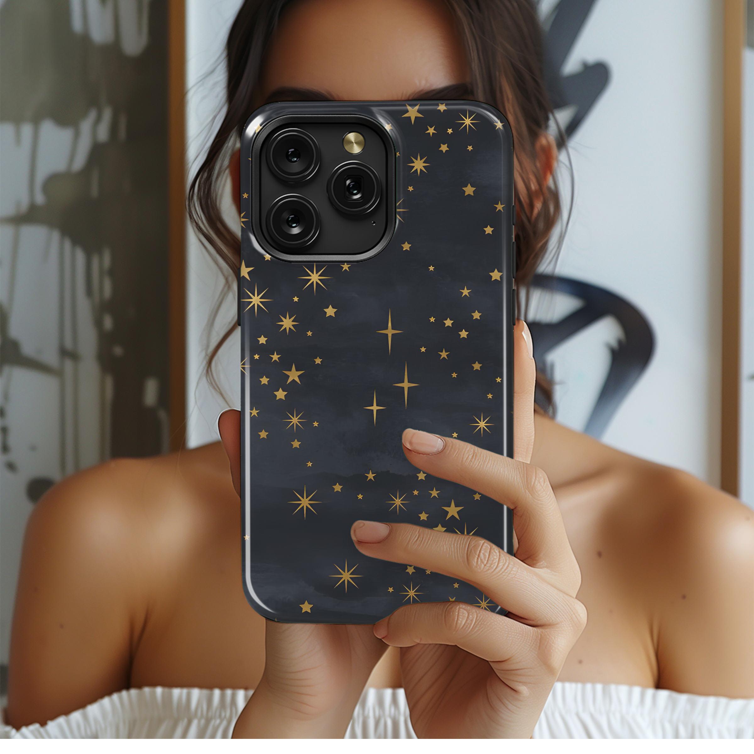 Festive Christmas Black Starry Gold Phone Case iPhone Samsung Cover Pixel 2728