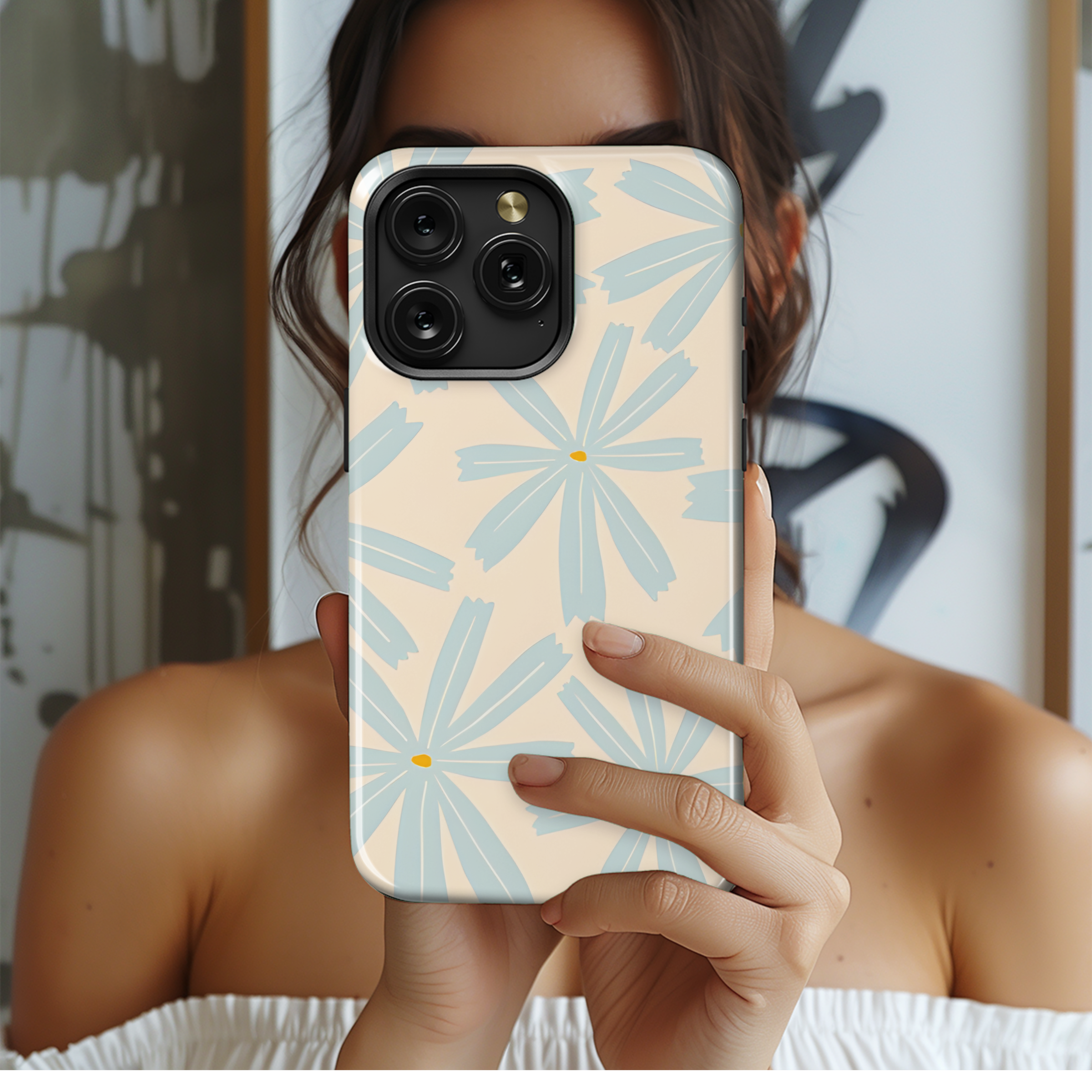 Floral Pattern Blue Flowers Cream Backdrop Phone Case iPhone Samsung Cover Pixel 2304