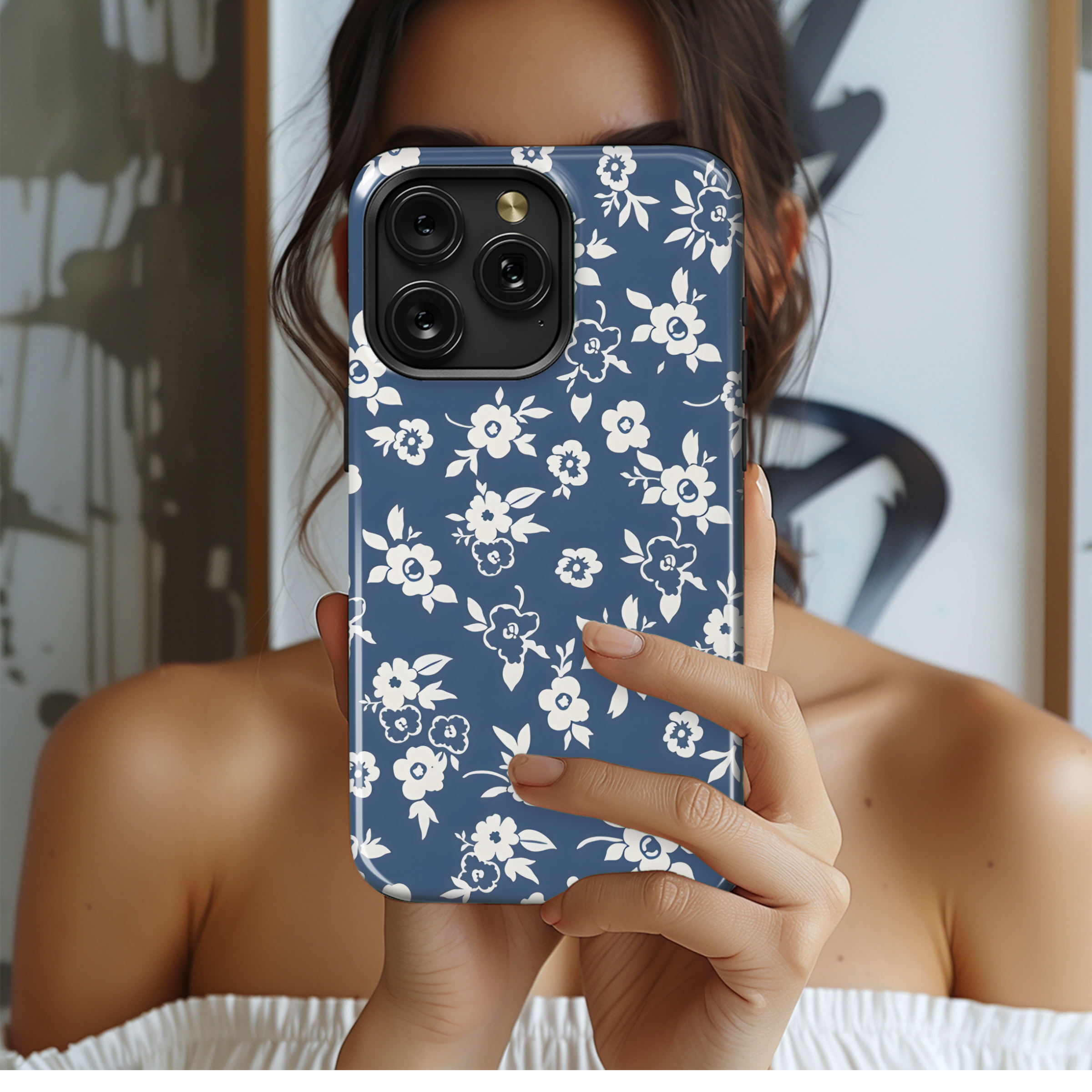 Floral Print Blue Phone Case iPhone Samsung Cover Pixel 2361