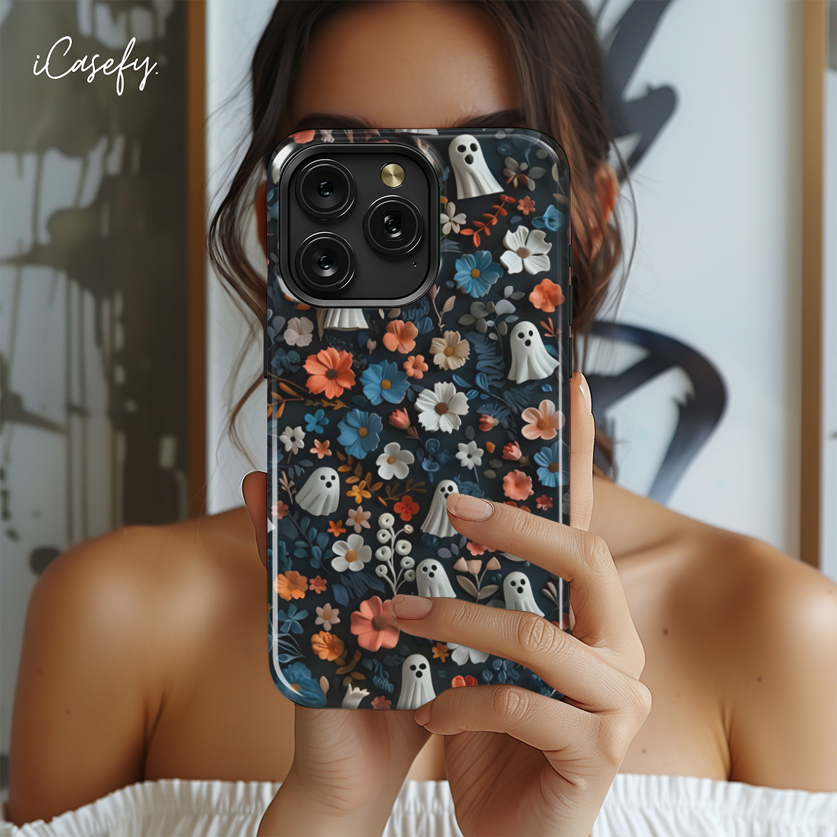 Floral Seamless Cute Ghosts Phone Case iPhone Samsung Cover Pixel 1700