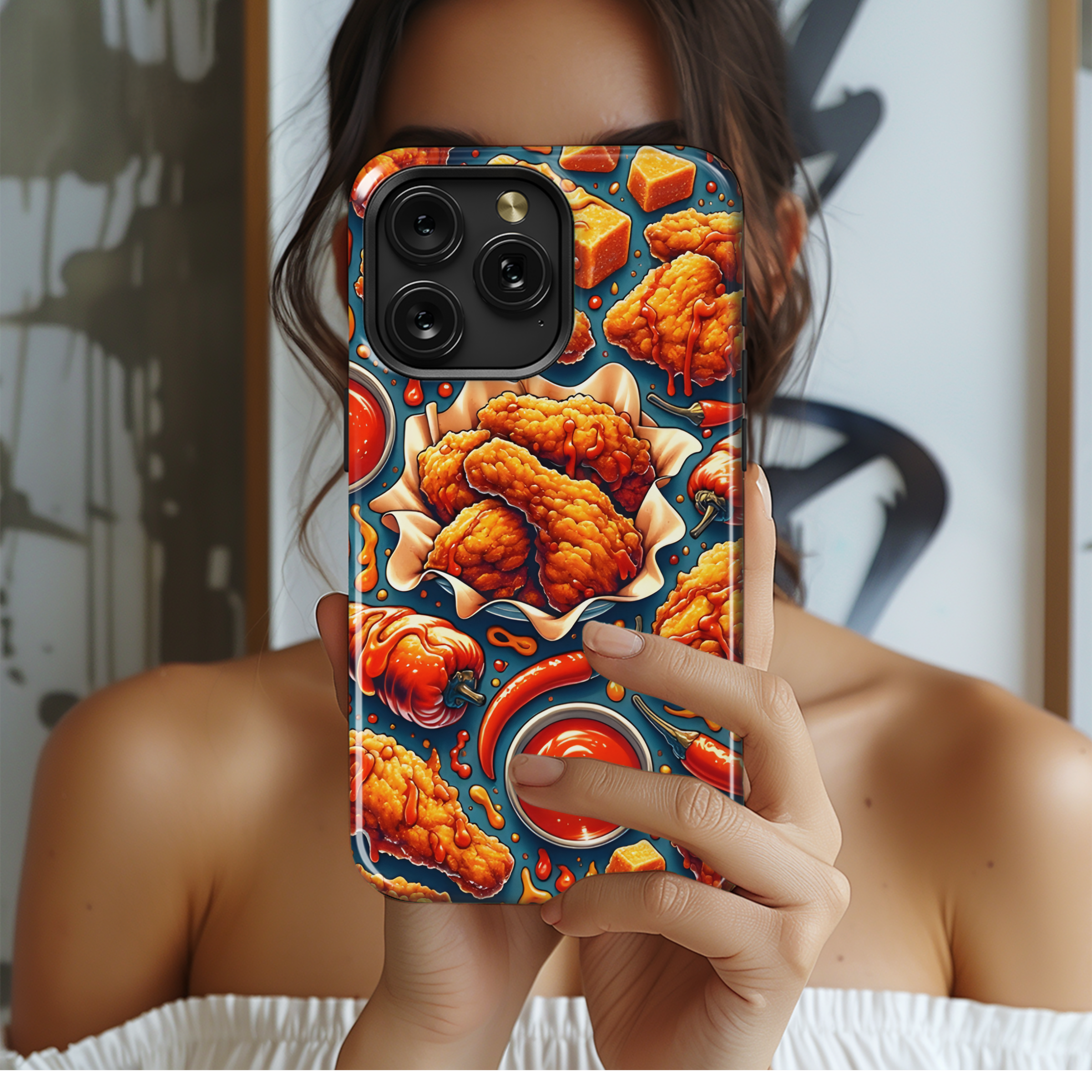 Fried Chicken Spicy Hot Sauce Phone Case iPhone Samsung Cover Pixel 2890