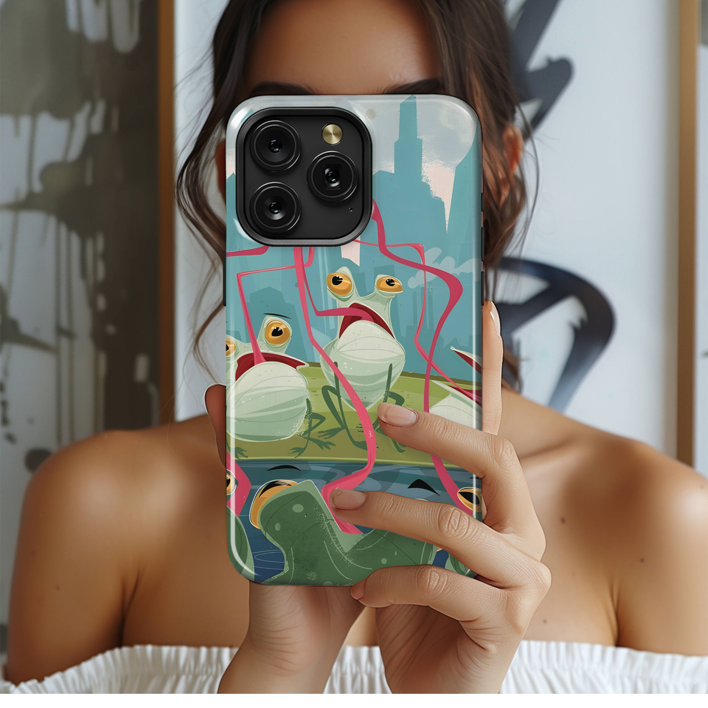 Frogs Fight Over Fly Phone Case iPhone Samsung Cover Pixel 2250