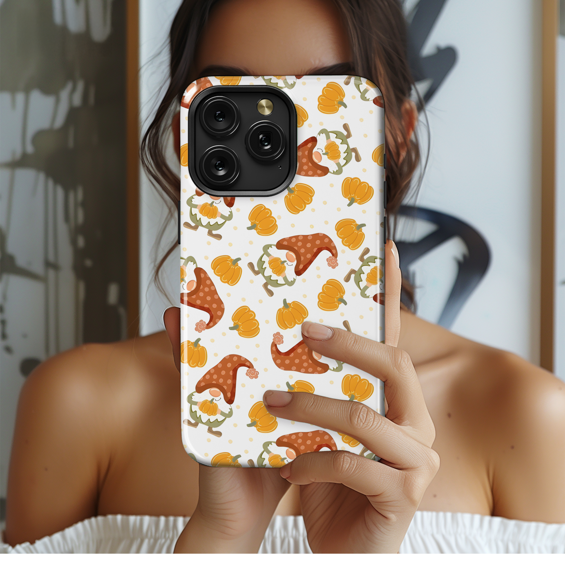 Funny Autumn Gnomes Seamless Pattern Phone Case iPhone Samsung Cover Pixel 2282