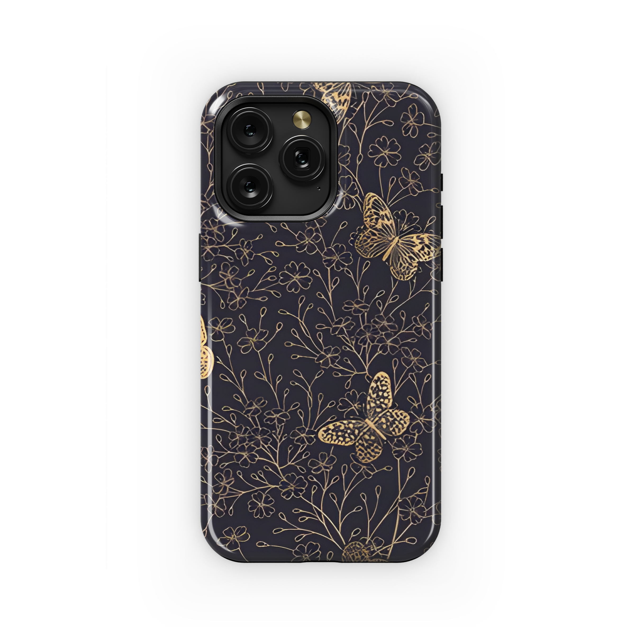 Gold Floral Butterflies Phone Case iPhone Samsung Cover Pixel 2532