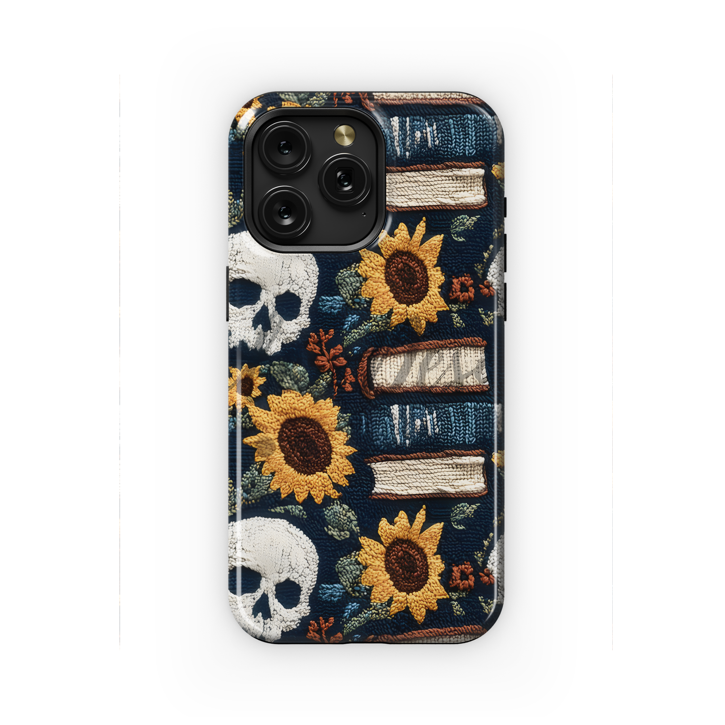 Gothic Book Lover Skull Sun Flower Embroidery Phone Case iPhone Samsung Cover Pixel 1937