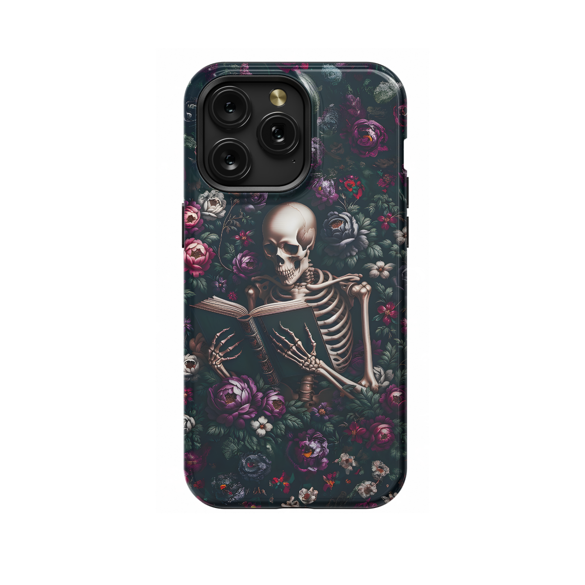 Gothic Skeleton Book Reading Floral Phone Case iPhone Samsung Cover Pixel 1691