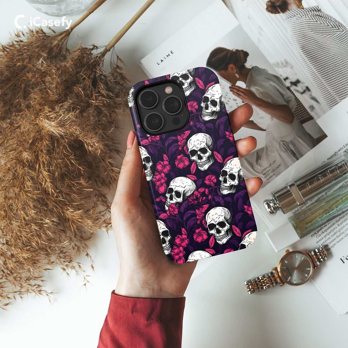 Gothic Skull Head Flower Phone Case iPhone Samsung Cover Pixel 1433