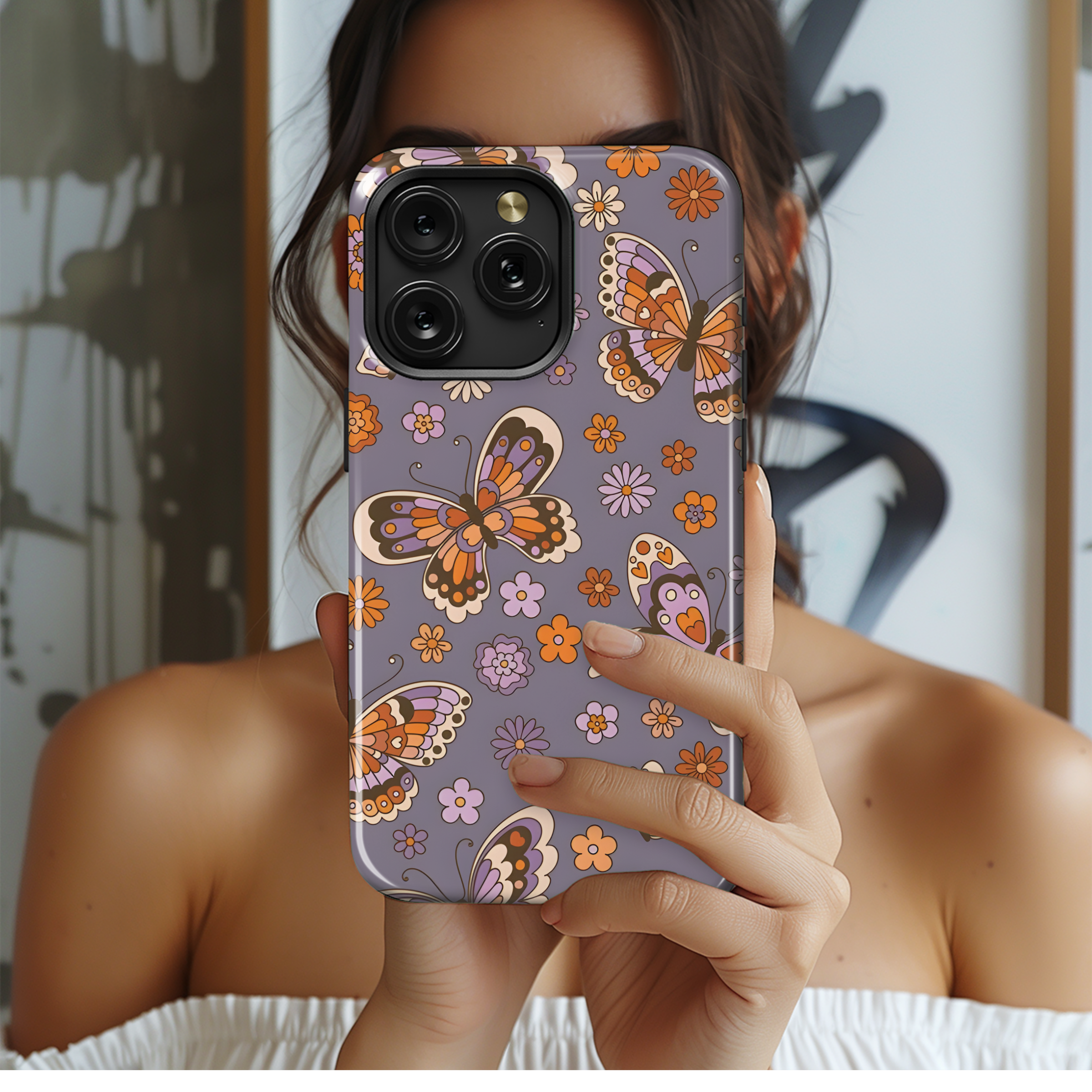 Groovy 70s Hippie Butterfly Daisy Floral Phone Case iPhone Samsung Cover Pixel 2479