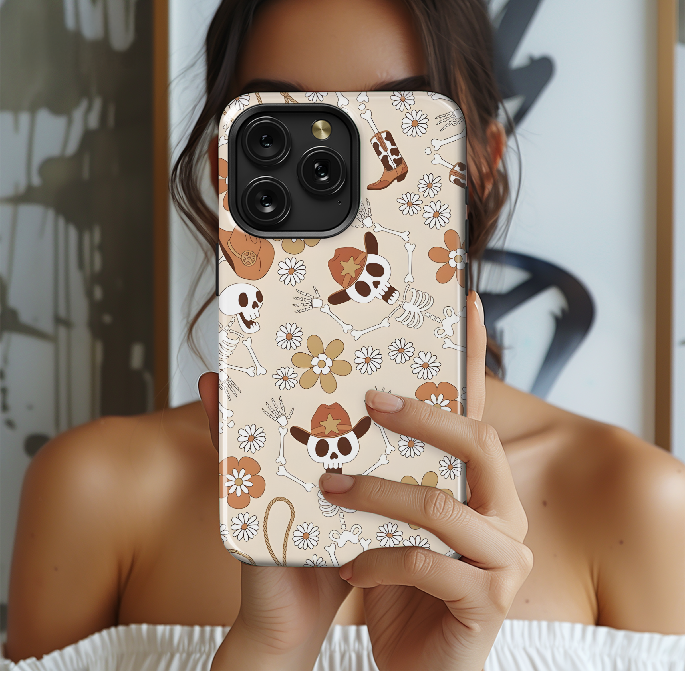 Groovy Cowboy Skeleton Halloween Party Pattern Phone Case iPhone Samsung Cover Pixel 2283