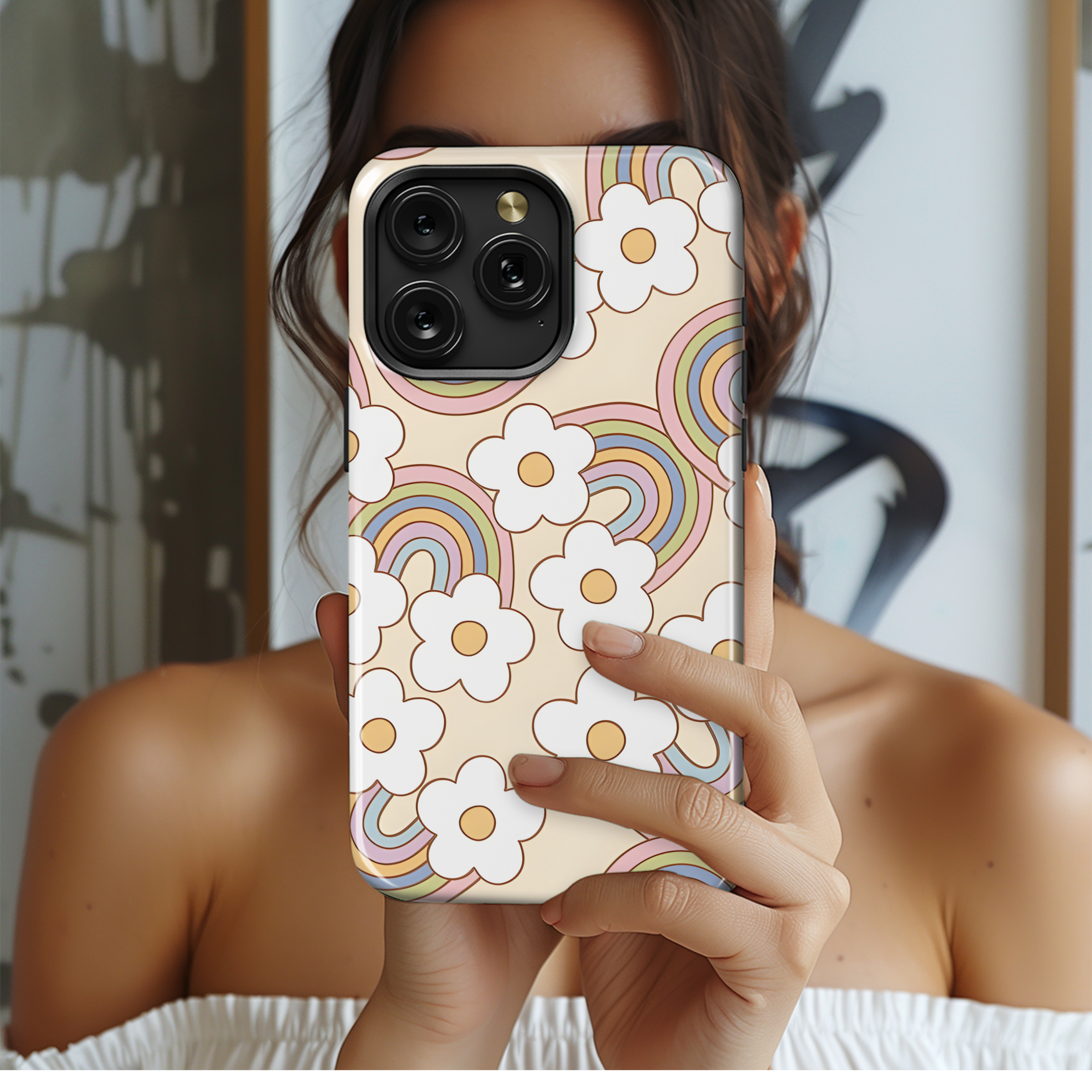 Groovy Retro Floral Rainbow Phone Case iPhone Samsung Cover Pixel 2489