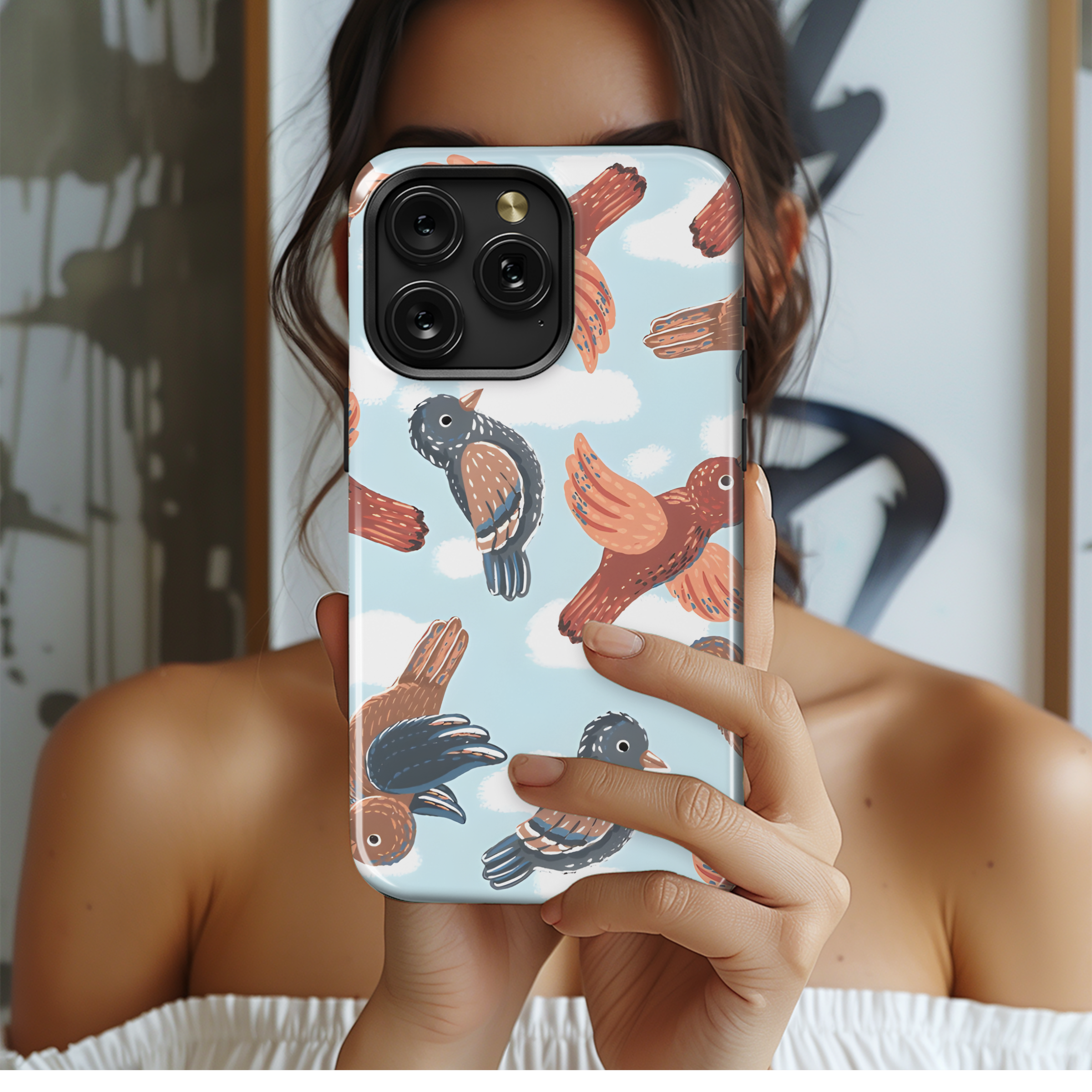 Hand Drawn Flying Birds Phone Case iPhone Samsung Cover Pixel 2652