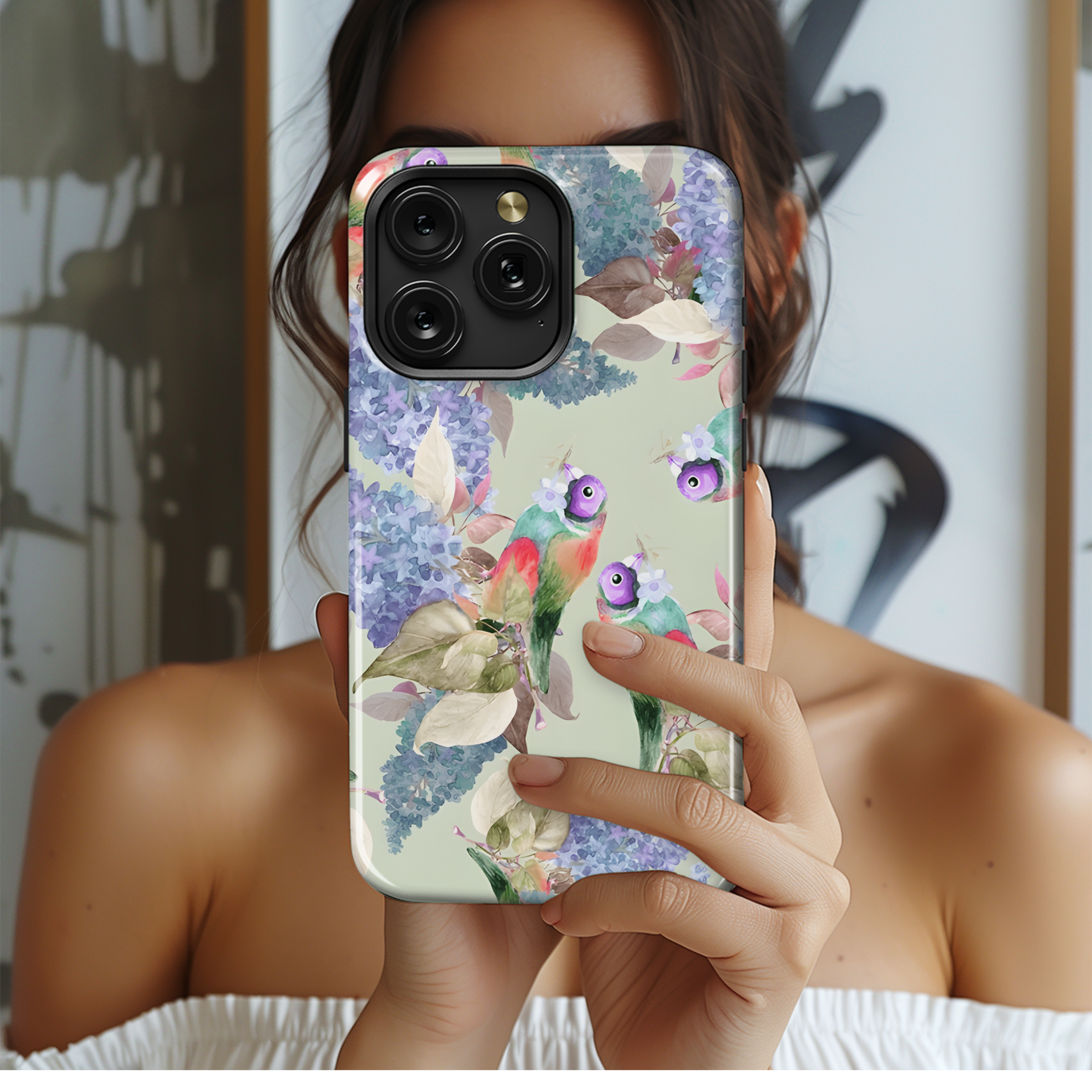 Hand painted watercolor bird lilac Phone Case iPhone Samsung Cover Pixel 2663