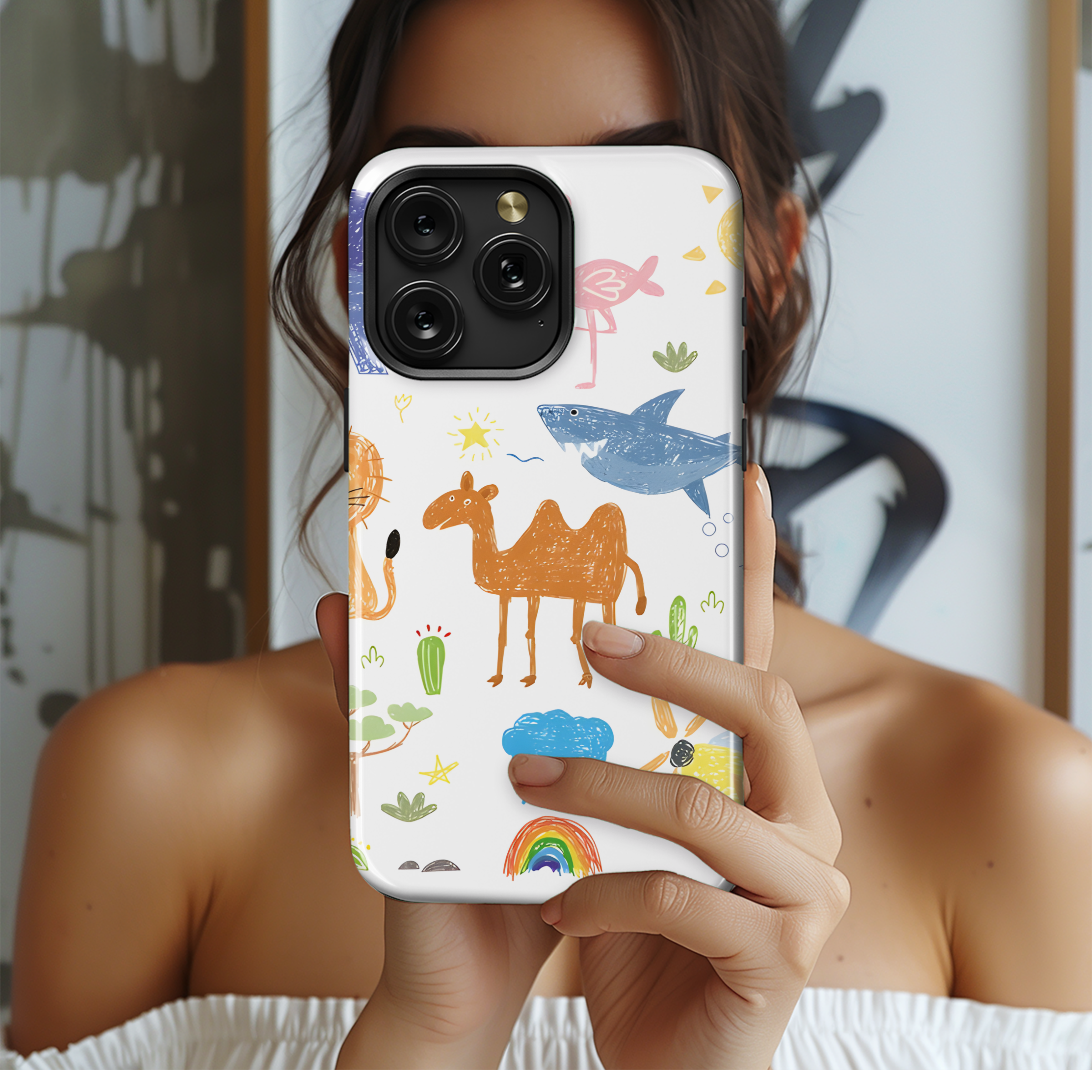 Happy Kids Doodle Animals Phone Case iPhone Samsung Cover Pixel 2253