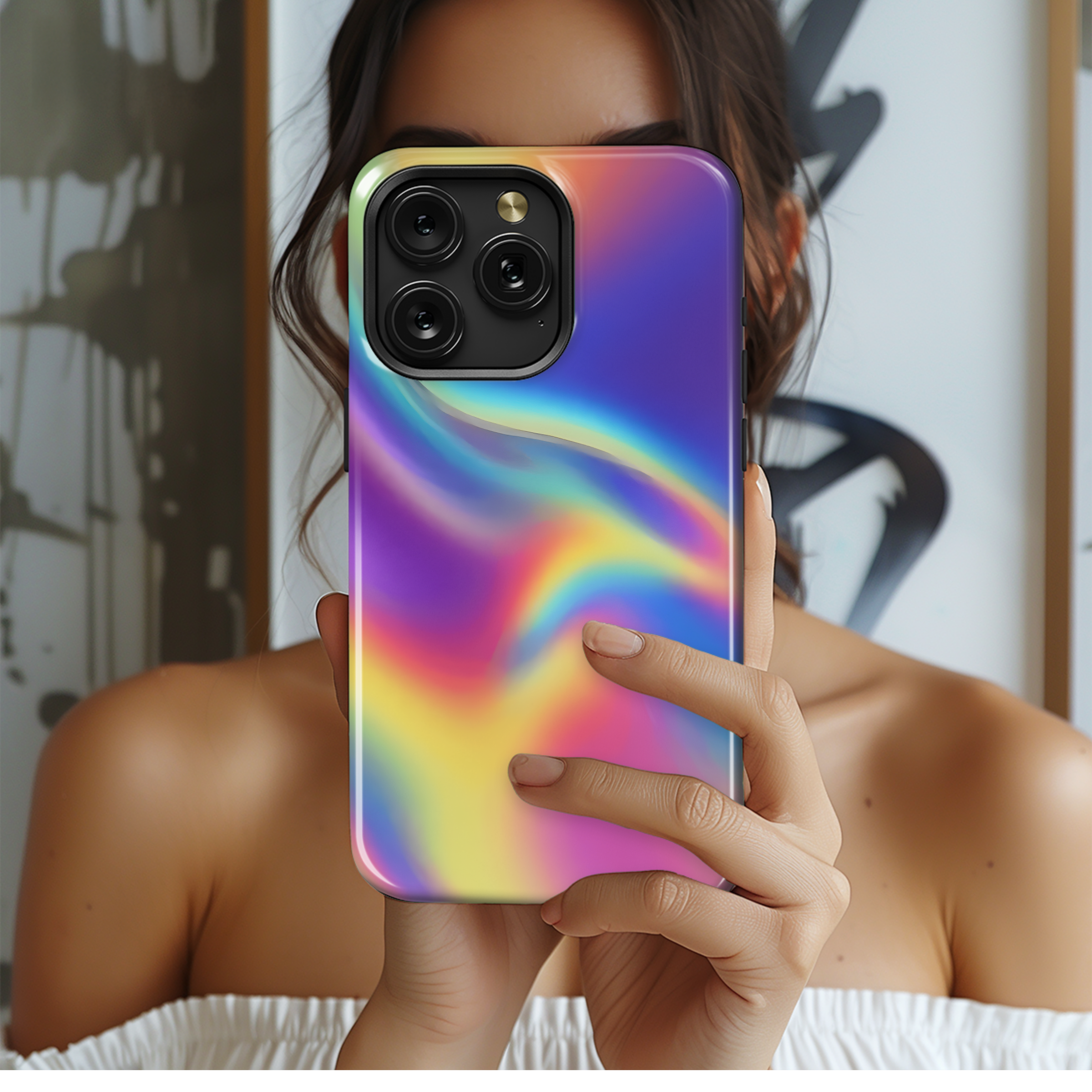 Holographic Rainbow Gradient Phone Case iPhone Samsung Cover Pixel 3897