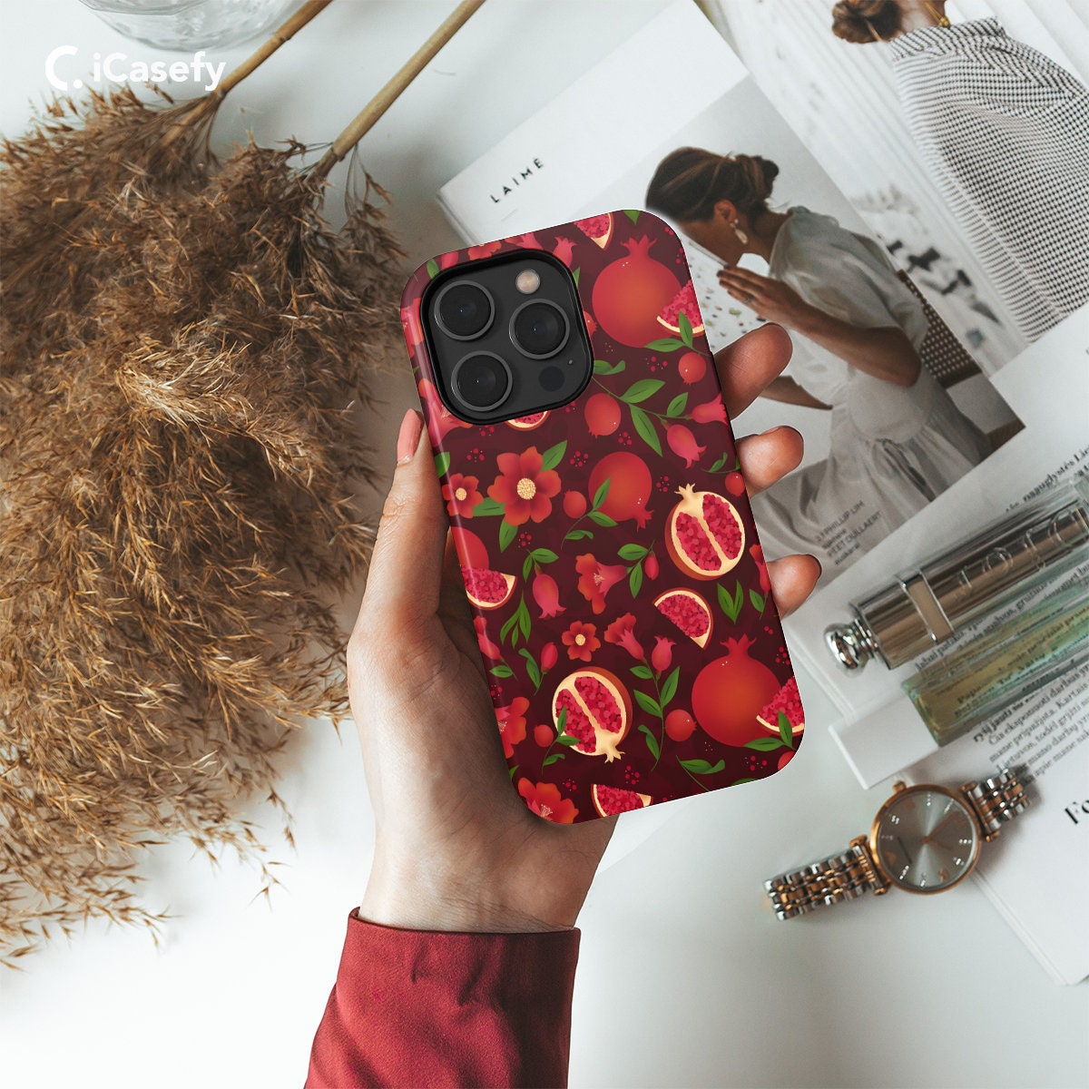 Pomegranate Pattern Phone Case - iPhone Samsung Pixel - Stylish  Protective