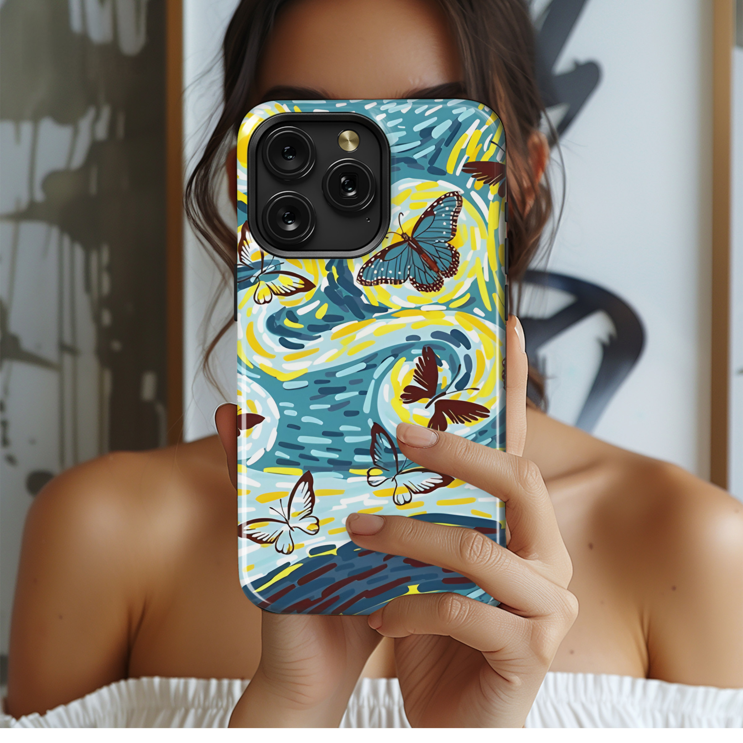 Impressionist Moon and Butterflies Phone Case iPhone Samsung Cover Pixel 2808