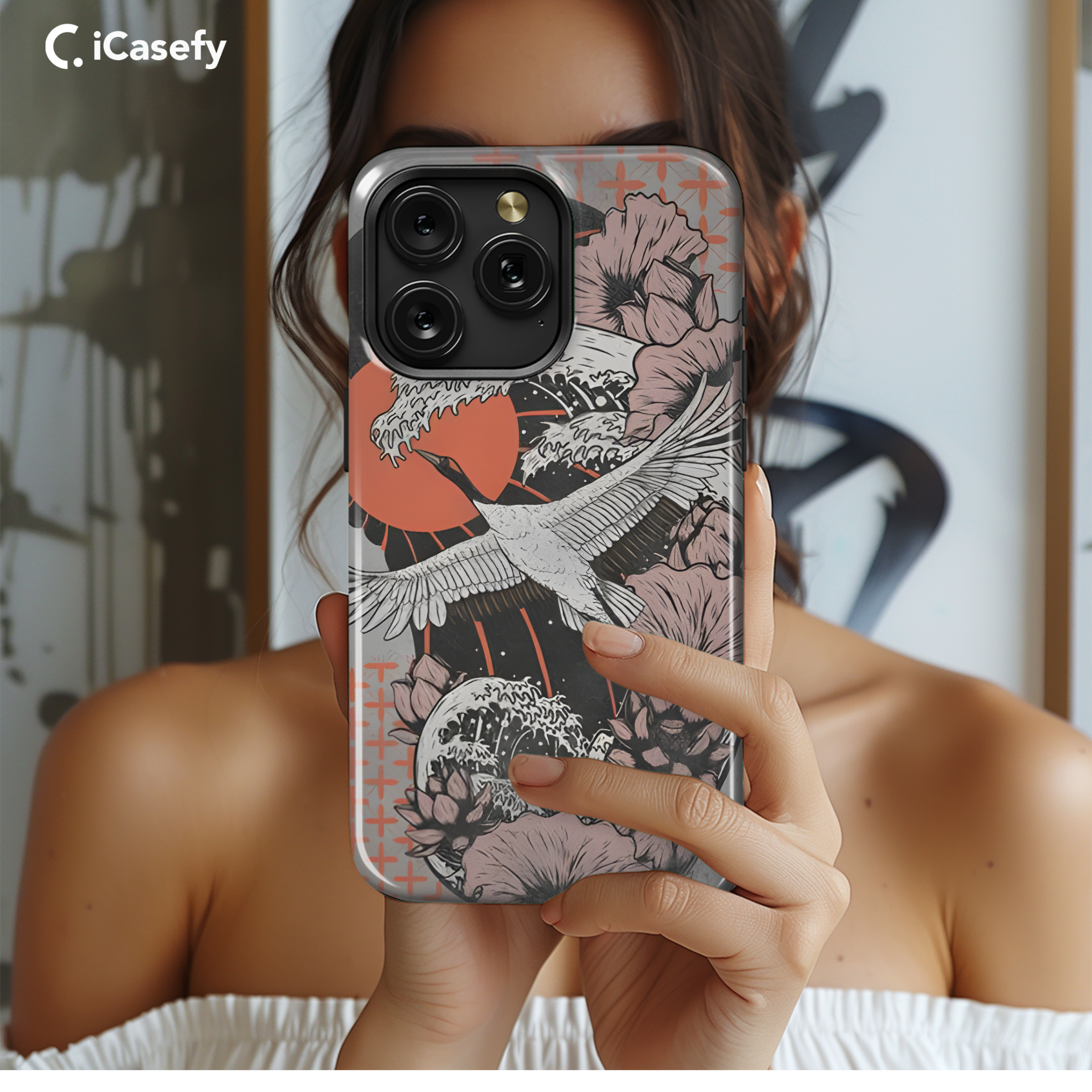 Japanese Art Red Moon Phone Case iPhone Samsung Cover Pixel 1784