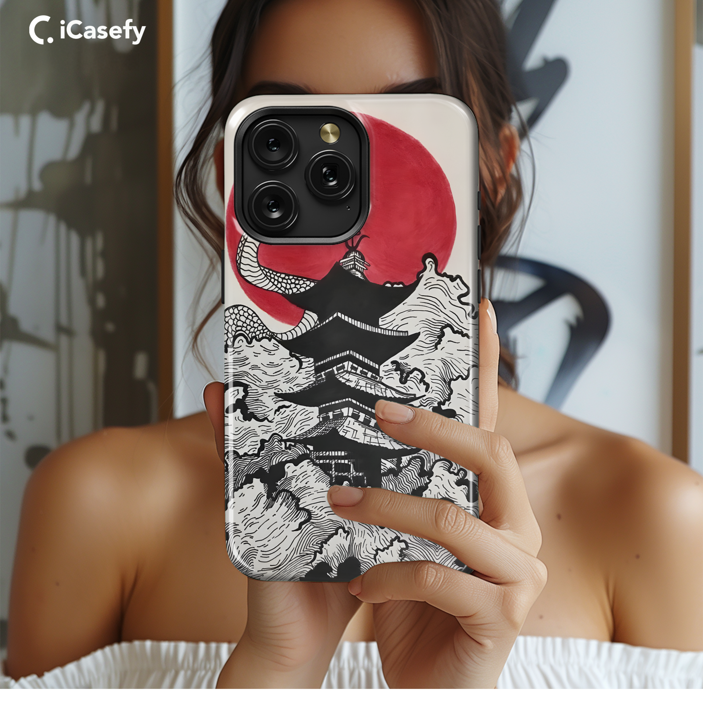 Japanese Art Red Moon Phone Case iPhone Samsung Cover Pixel 1785