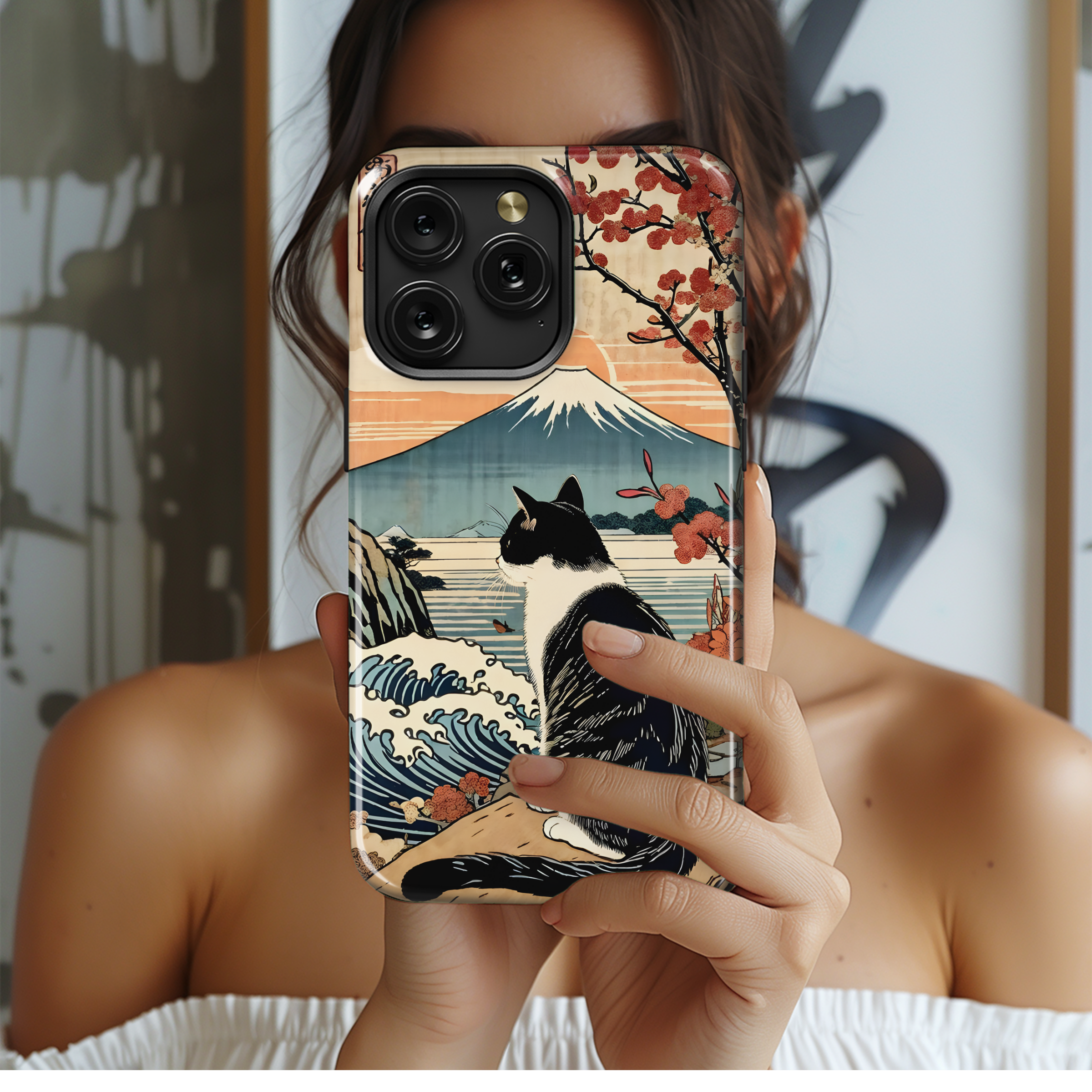 Japanese Cat Landscape Phone Case iPhone Samsung Cover Pixel 3562