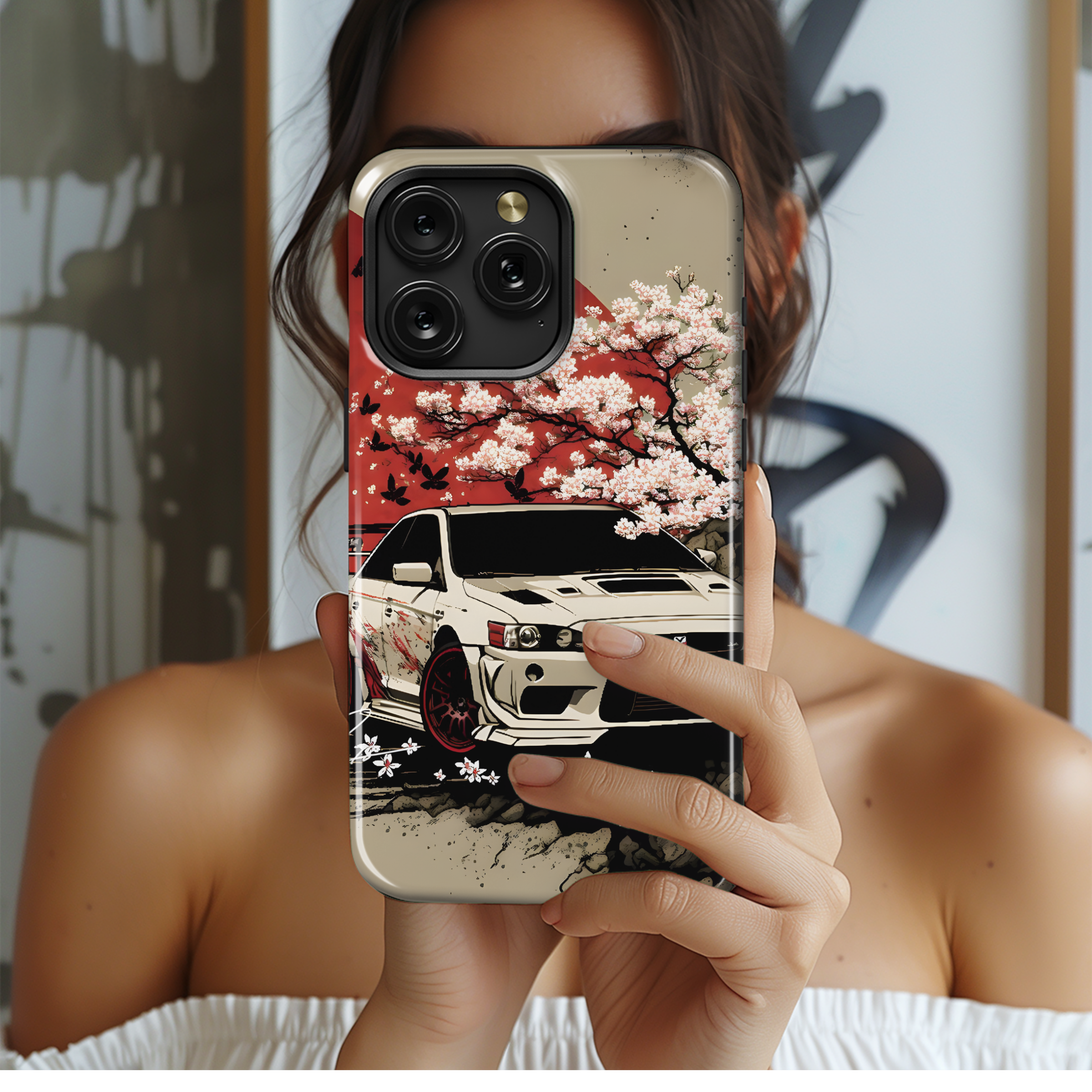 Japanese Cherry Blossom Mitsubishi Lancer EVO Phone Case iPhone Samsung Cover Pixel 2046