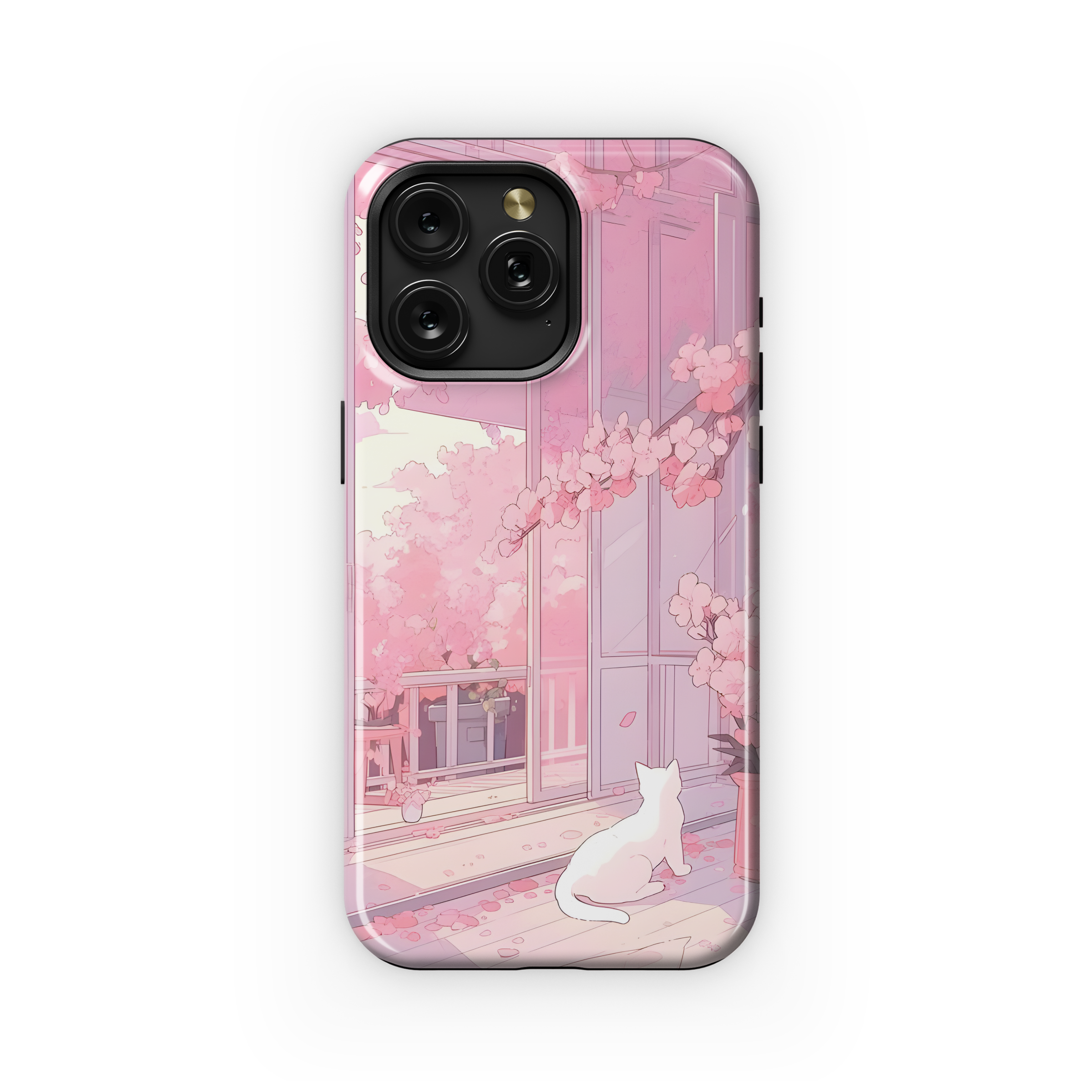 Japanese White Cat Cherry Blossom Sakura  Phone Case iPhone Samsung Cover Pixel 1907