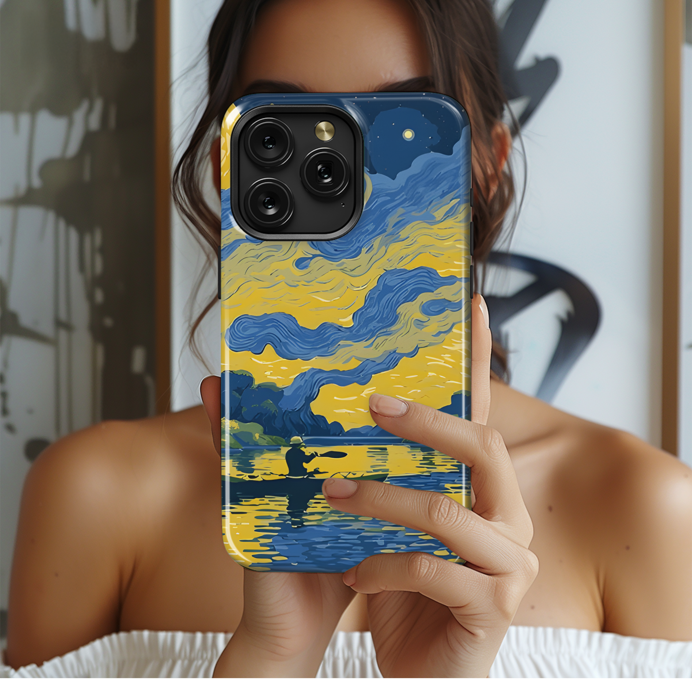 Kayak Fishing Van Gogh Sunset Art Phone Case iPhone Samsung Cover Pixel 2422