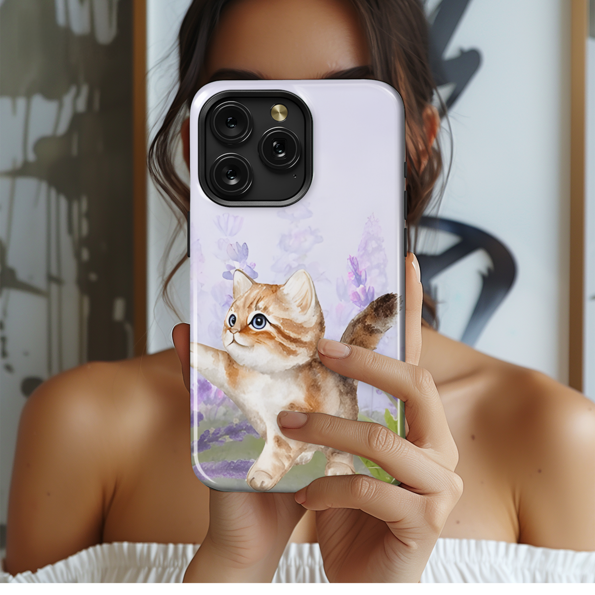 Lavender Field Kitty Butterfly Phone Case iPhone Samsung Cover Pixel 2818