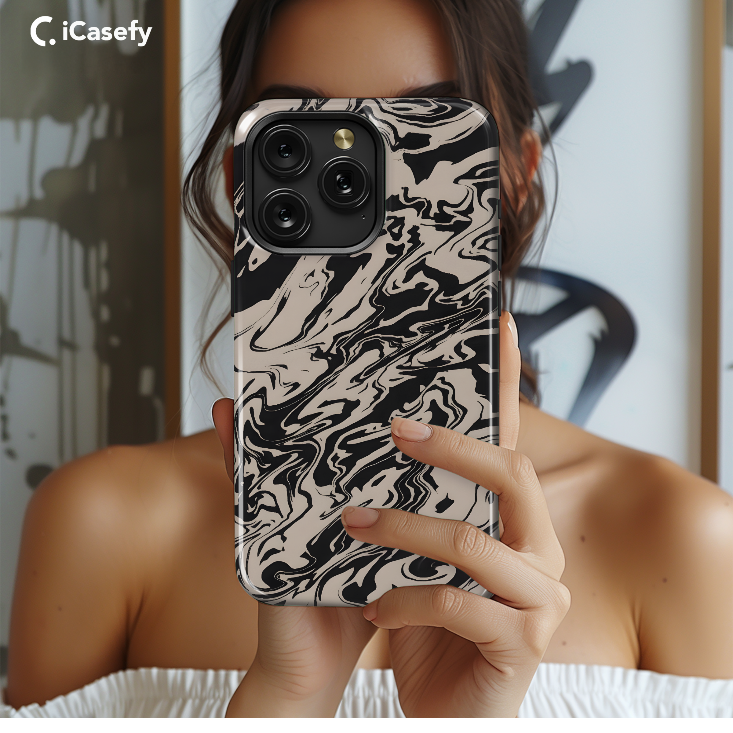 Marbled Wavy Black Phone Case iPhone Samsung Cover Pixel 1955