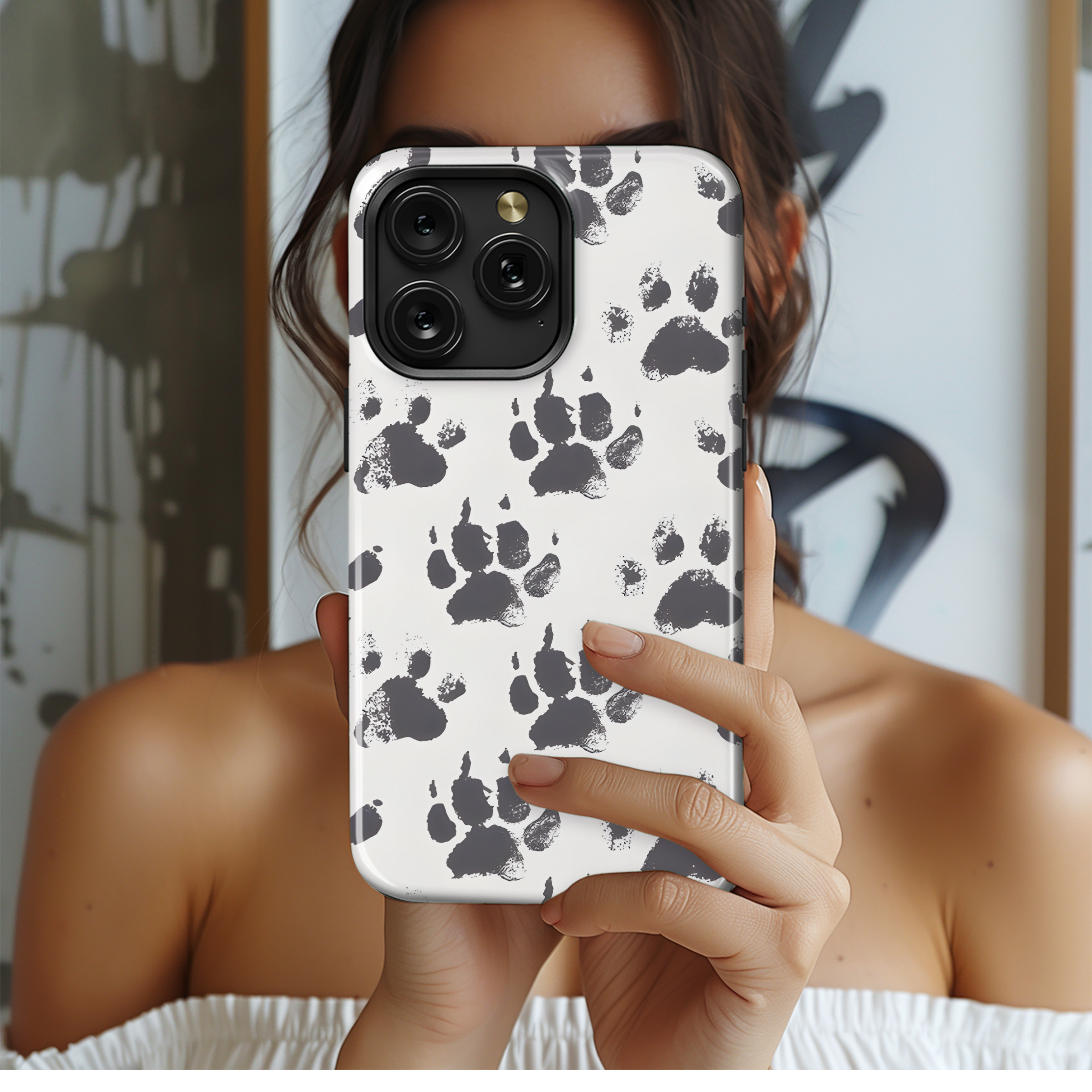 Monochrome Dog Paw Prints Phone Case iPhone Samsung Cover Pixel 2821