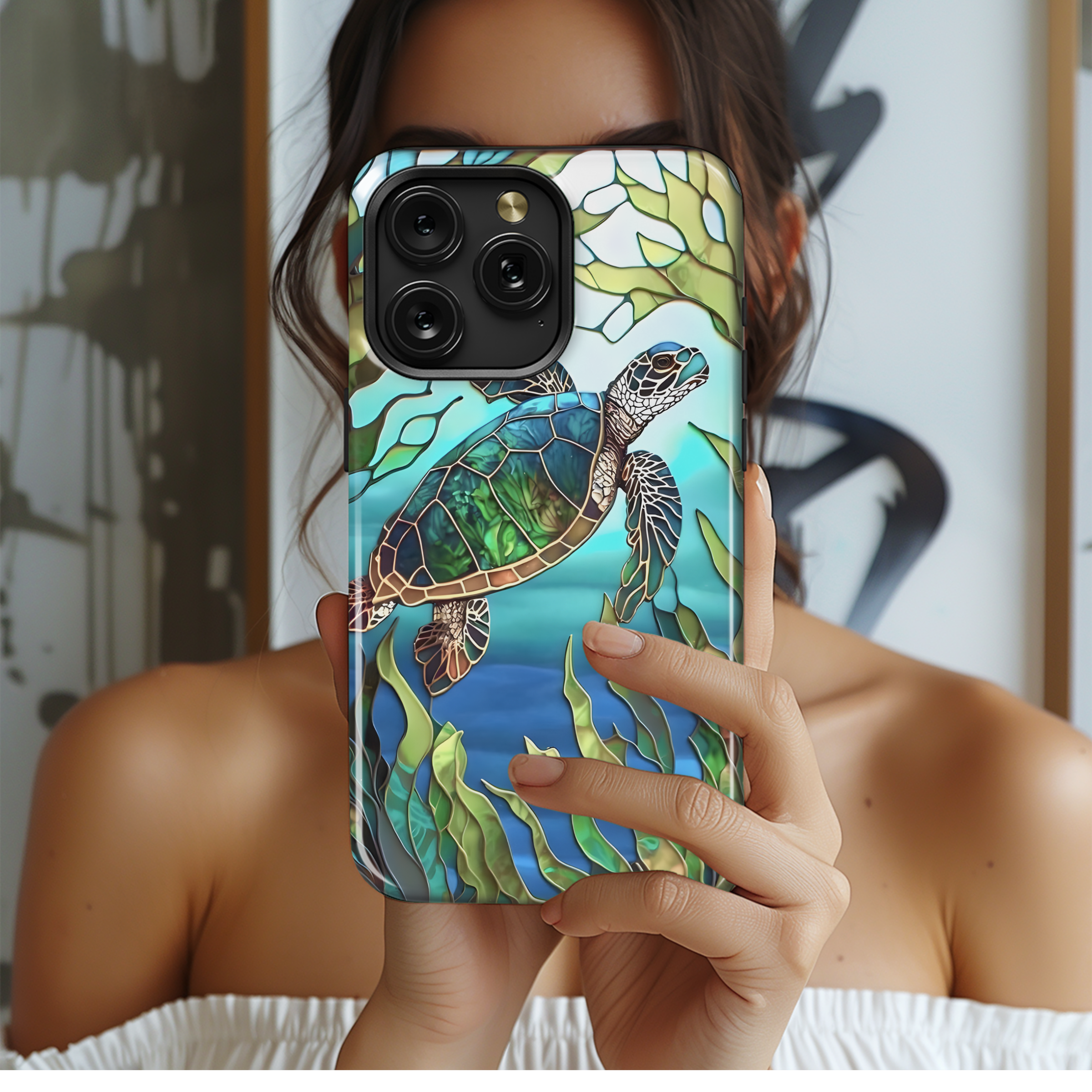 Mosaic Ocean Sea Coral Animal Turtle Phone Case iPhone Samsung Cover Pixel 1991