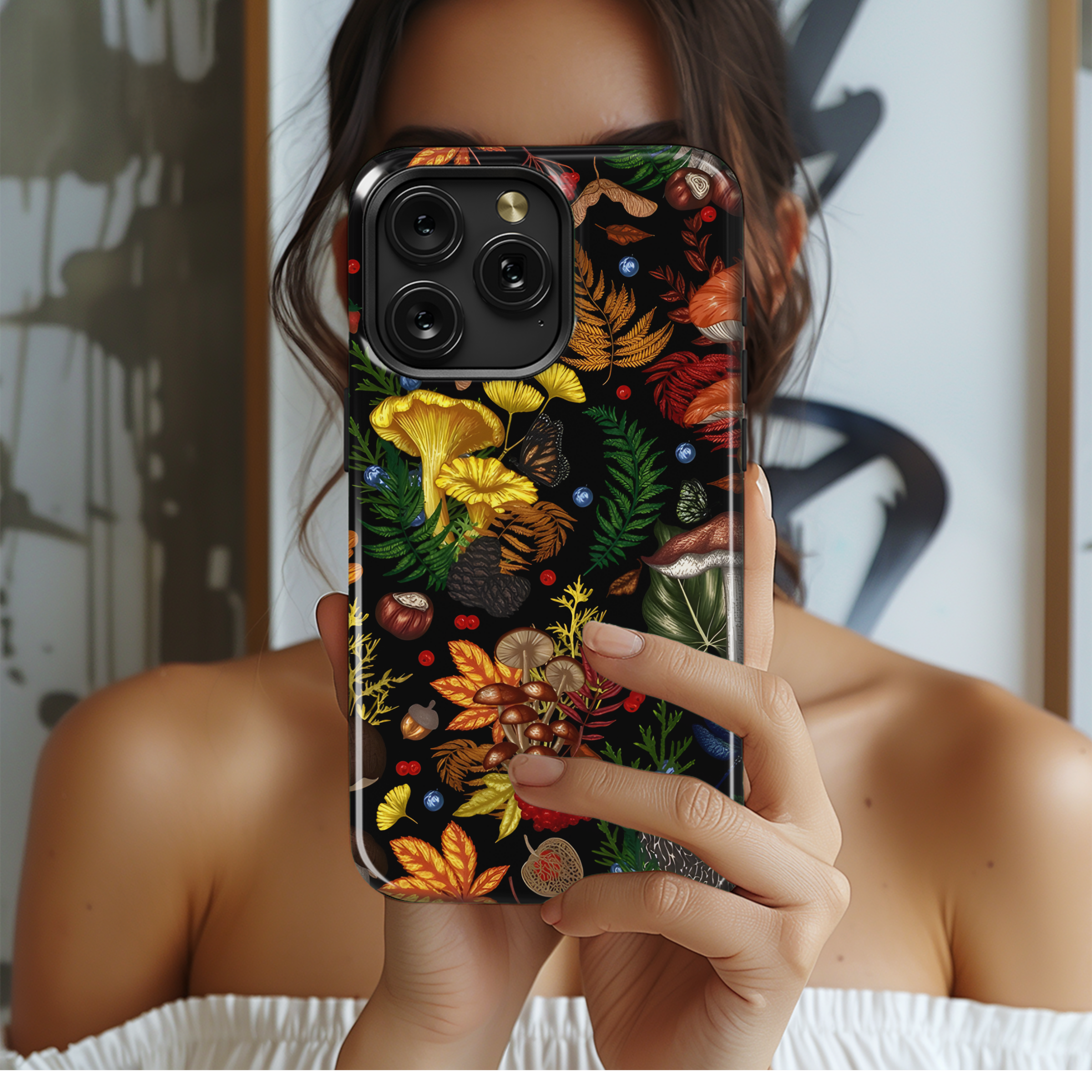 Mushroom Plants Insects Berries Seamless Pattern Phone Case iPhone Samsung Cover Pixel 2293