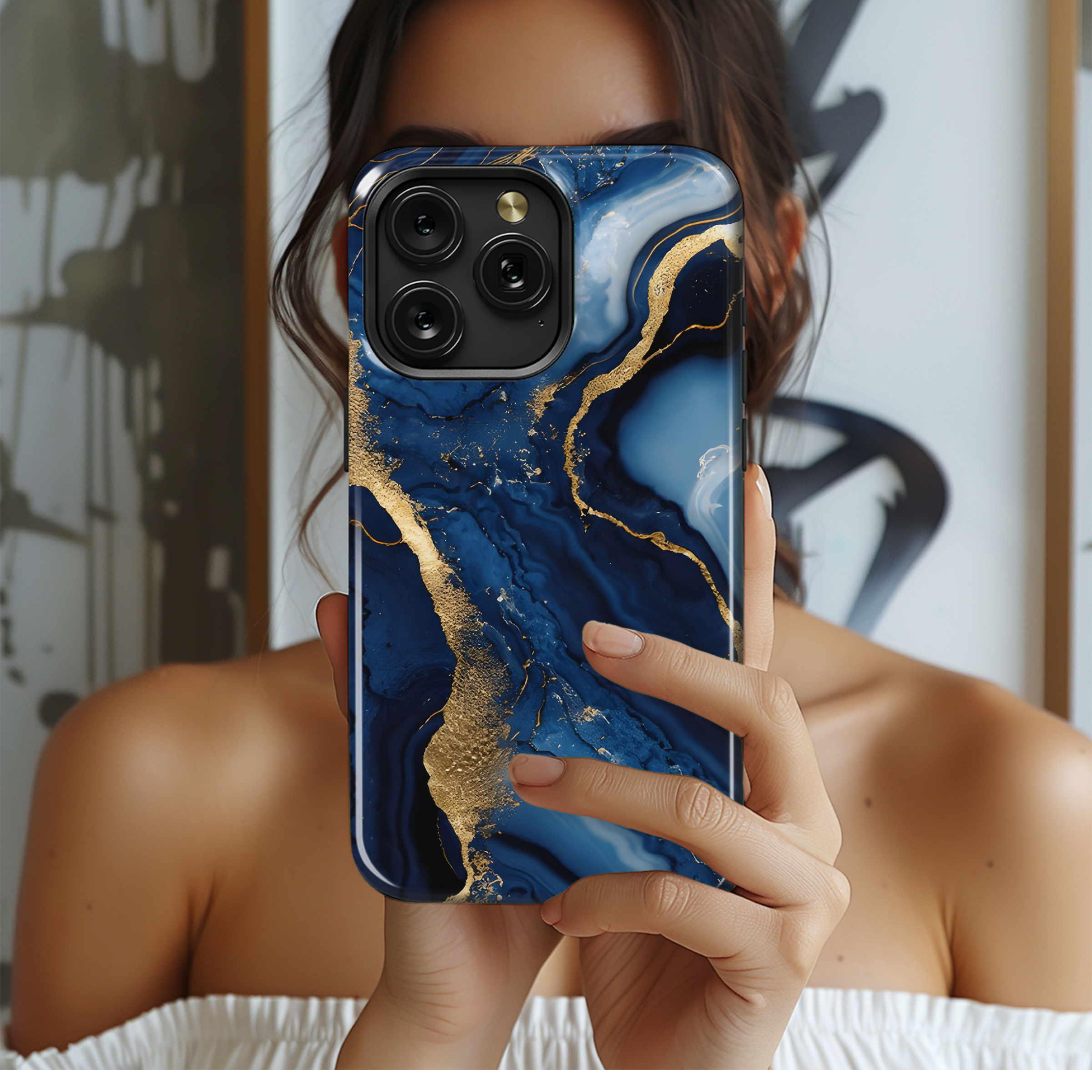 Navy Marble Abstract Texture Gold Dust Phone Case iPhone Samsung Cover Pixel 2367