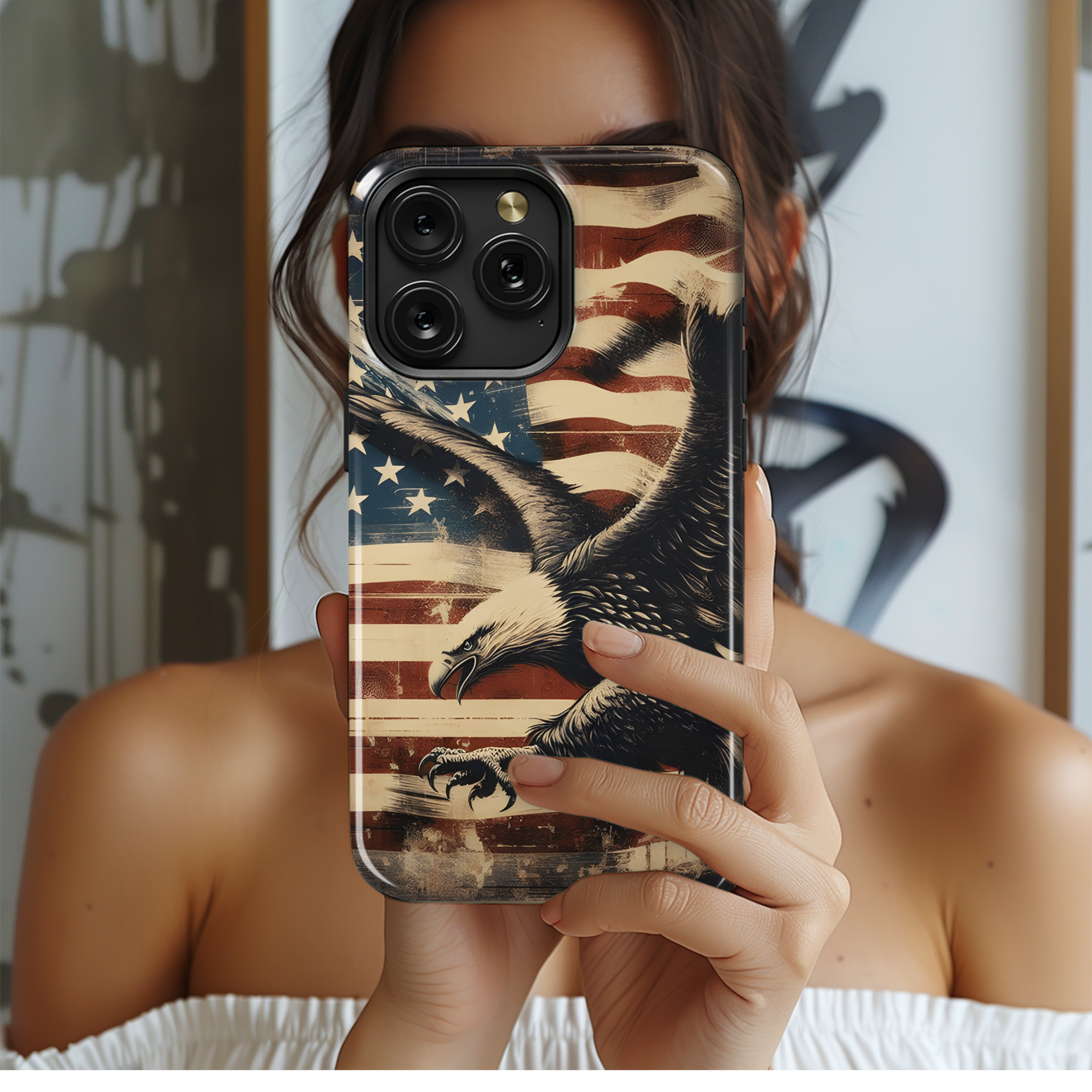 Oil Painting Americana Patriotic Eagle Phone Case iPhone Samsung Cover Pixel 2755