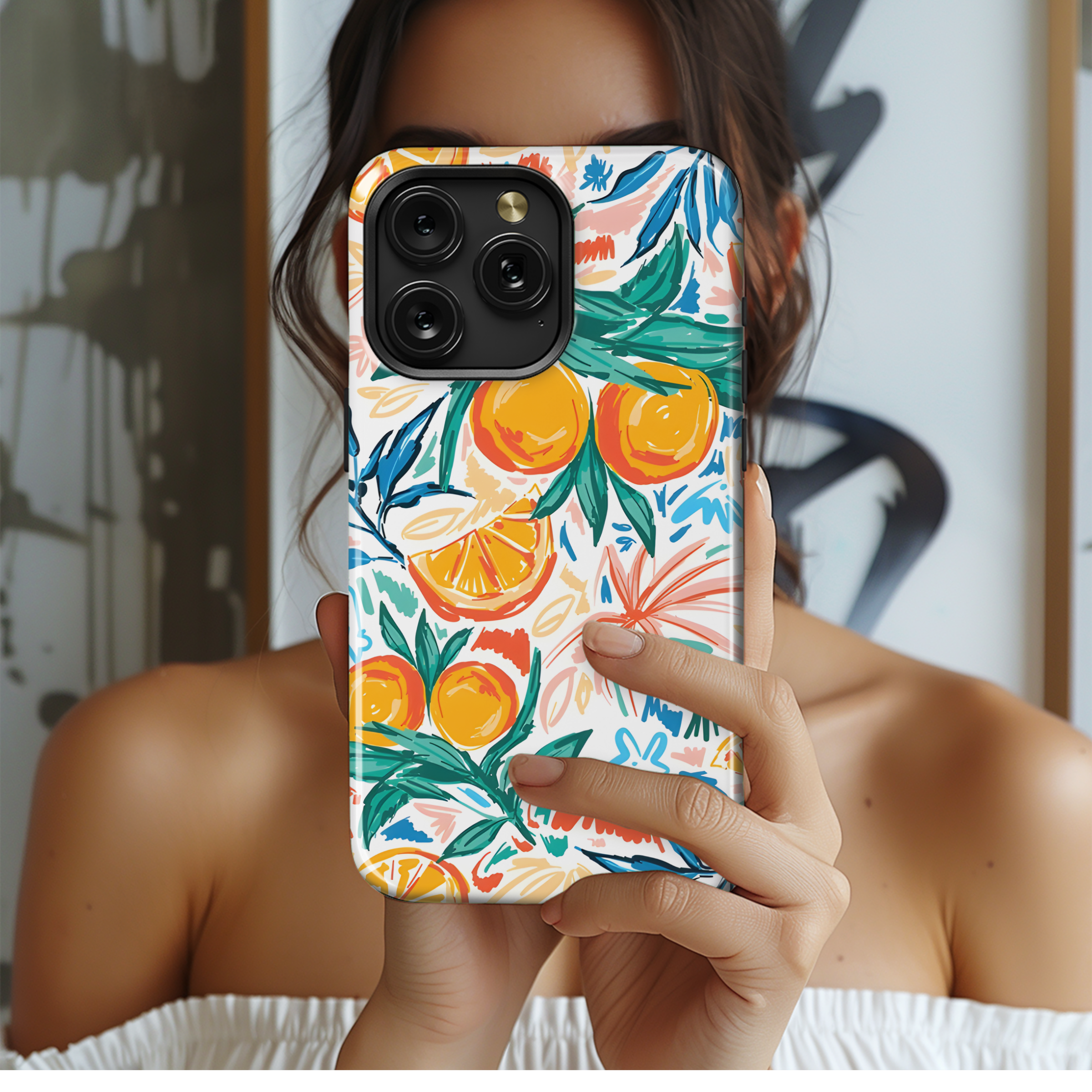 Orange Fruit Leaf Pattern Phone Case iPhone Samsung Cover Pixel 2428