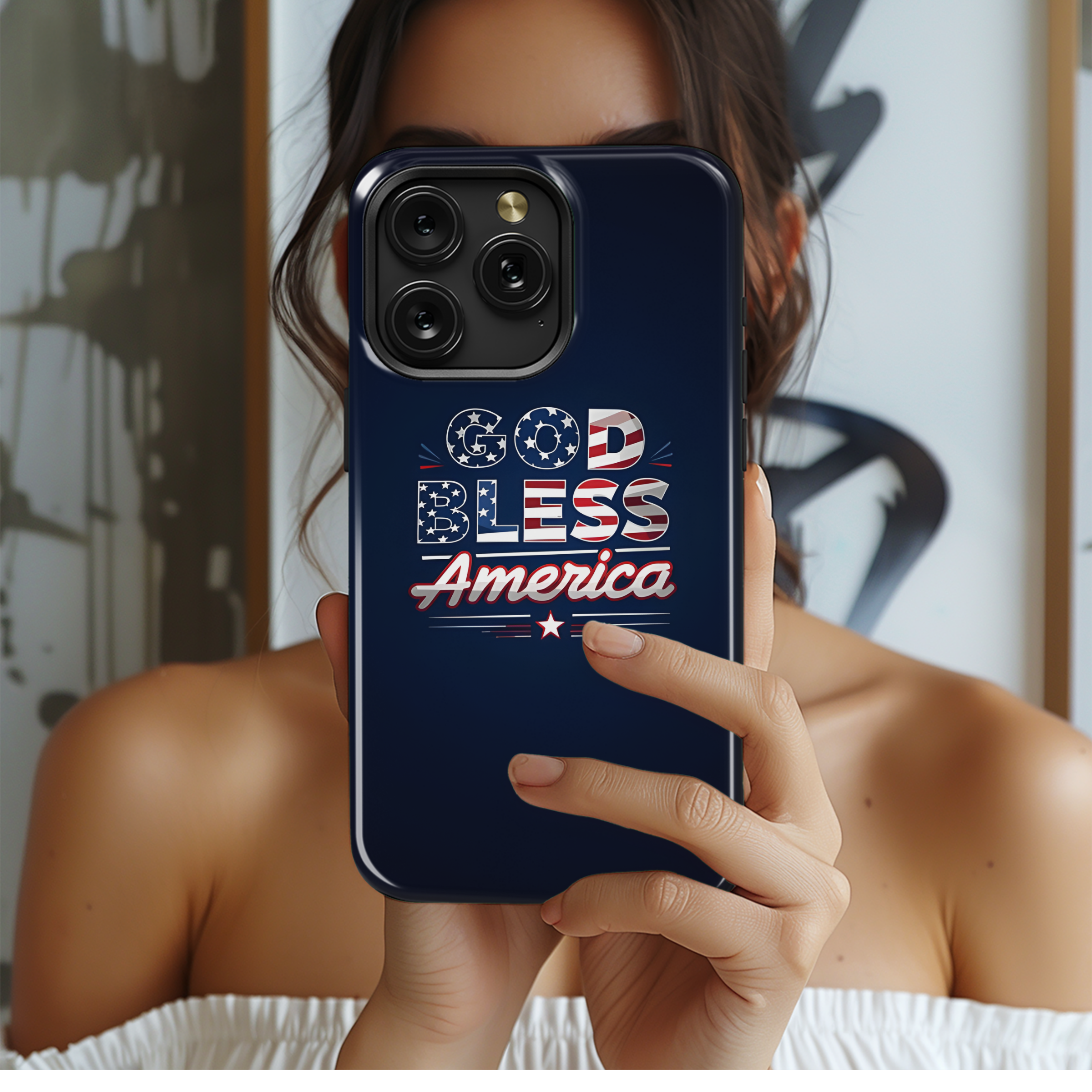 Patriotic God Bless America Text Phone Case iPhone Samsung Cover Pixel 2758