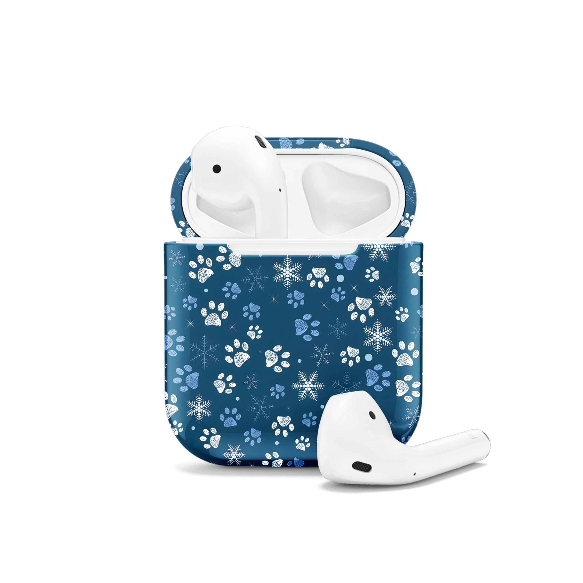 Paw Print Snowflakes Blue Pattern AirPods Case AirPods Pro AirPods Pro 2 AirPods 3 AirPods 2 Glossy 2178