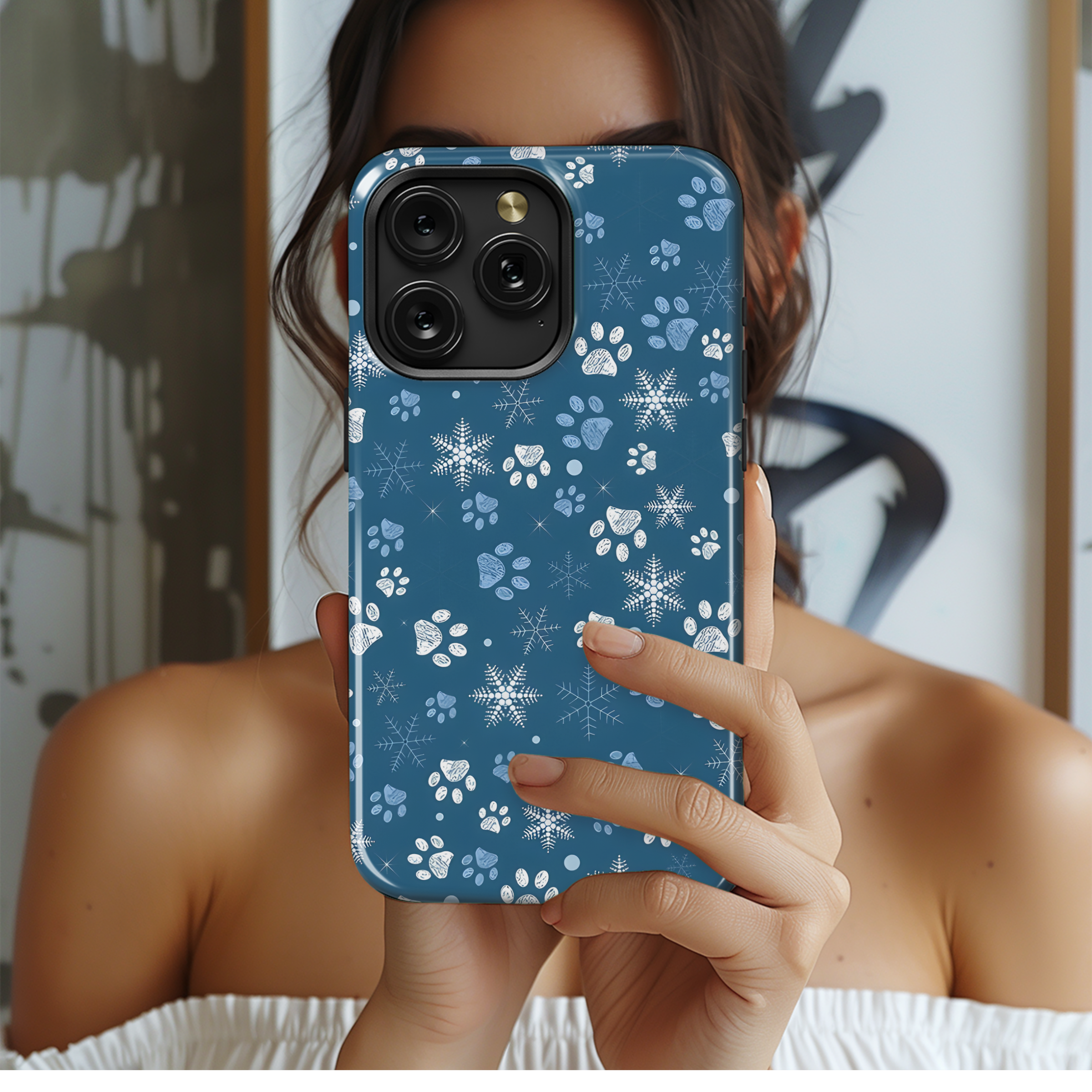 Paw Print Snowflakes Blue Pattern Phone Case iPhone Samsung Cover Pixel 2178