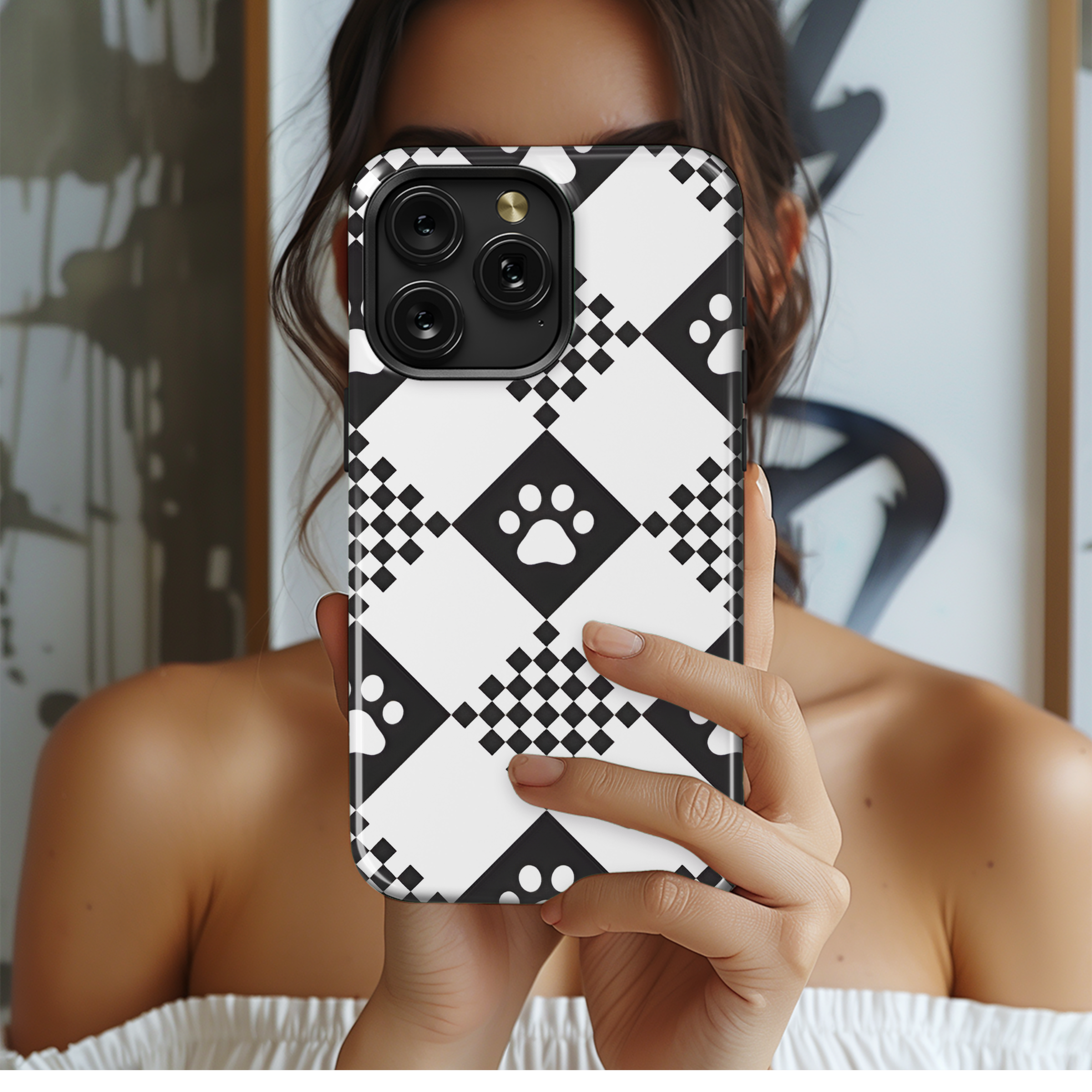 Paw Print Tartan Plaid Seamless Pattern Phone Case iPhone Samsung Cover Pixel 2182