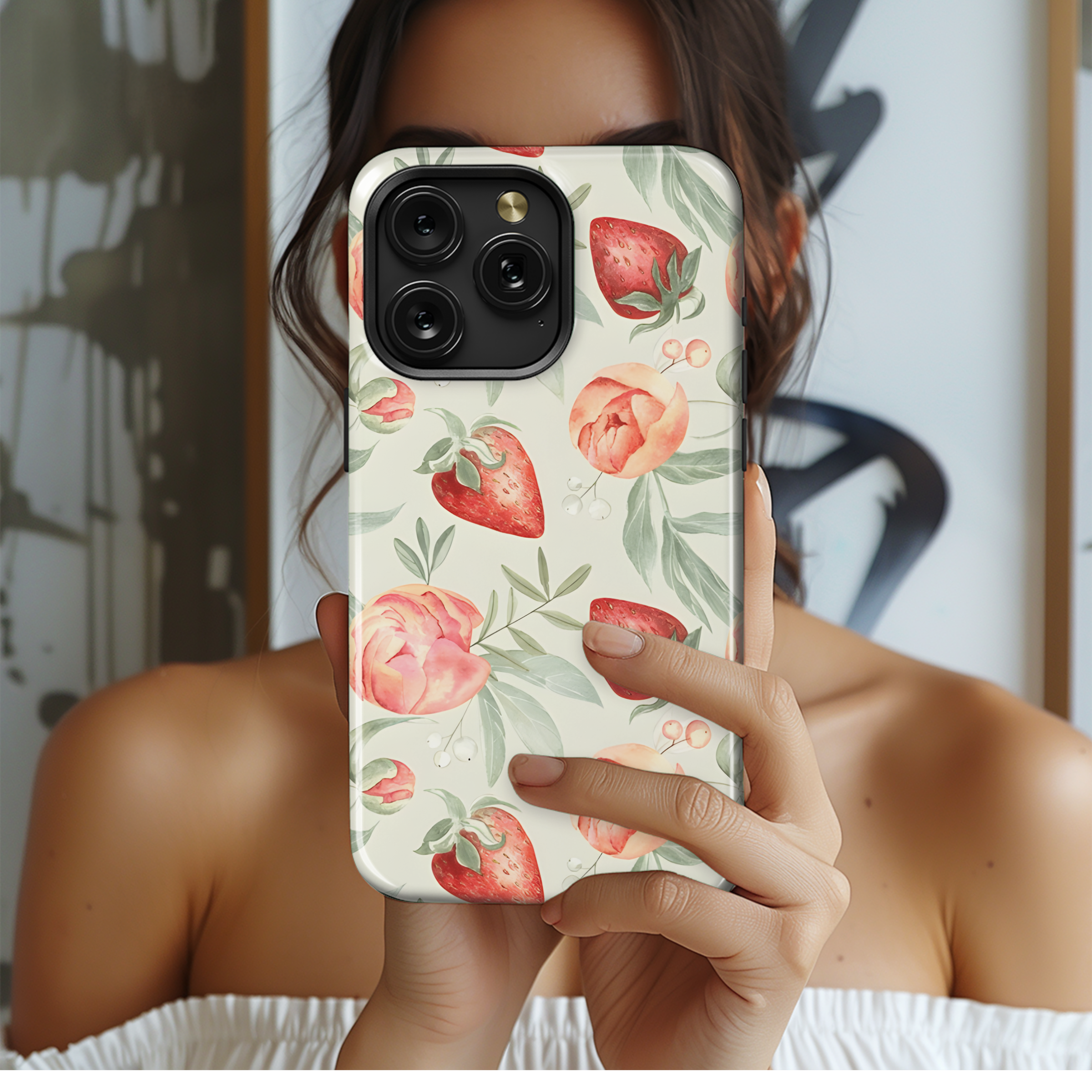 Peony Strawberry Phone Case iPhone Samsung Cover Pixel 3502