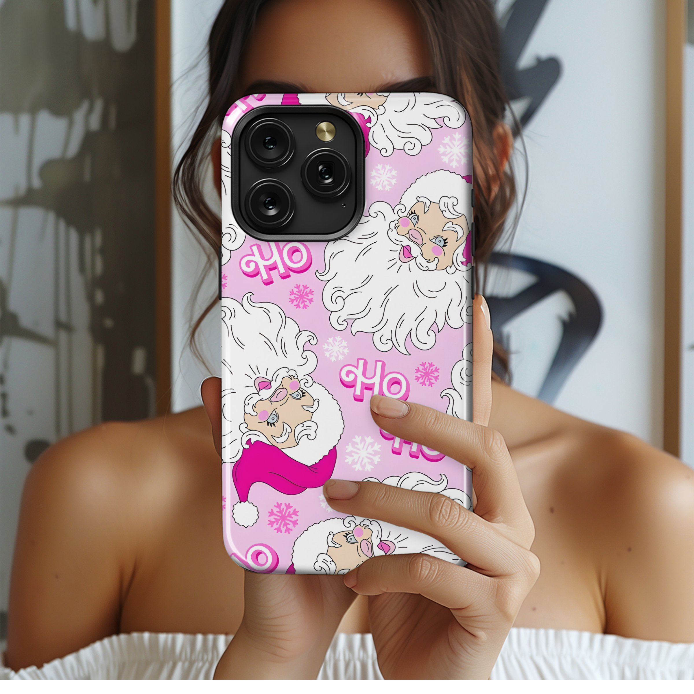 Pink Christmas Santa Pattern Phone Case iPhone Samsung Cover Pixel 2165